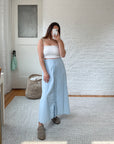 The Baby Blue Chambray Button Skirt (36")