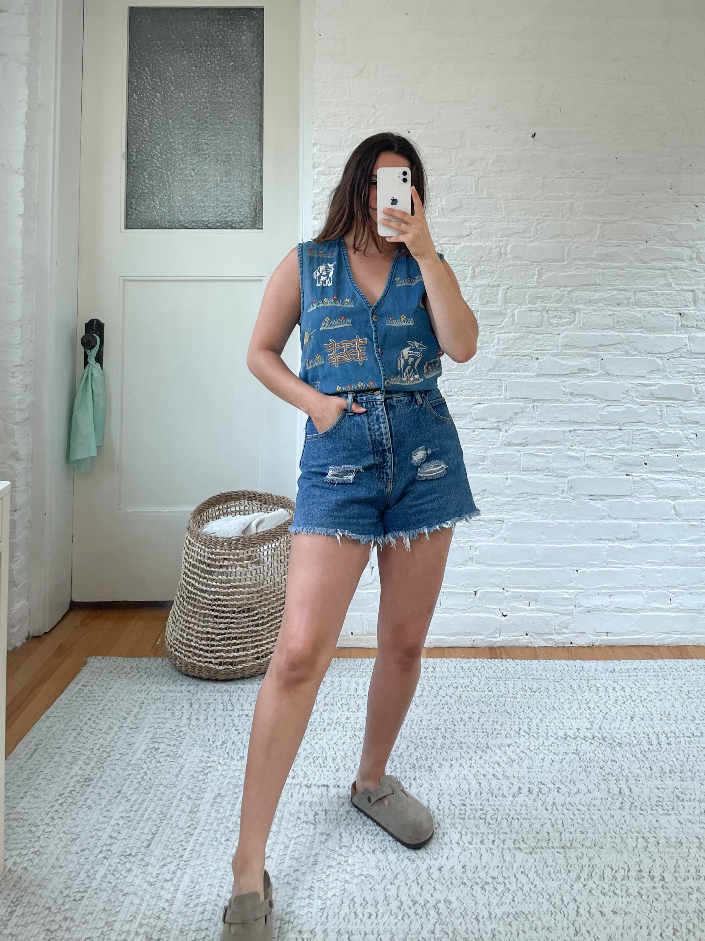 The Farm Embroidered Denim Vest (M)