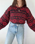 The Red & Black Poinsettia Sweater (L)