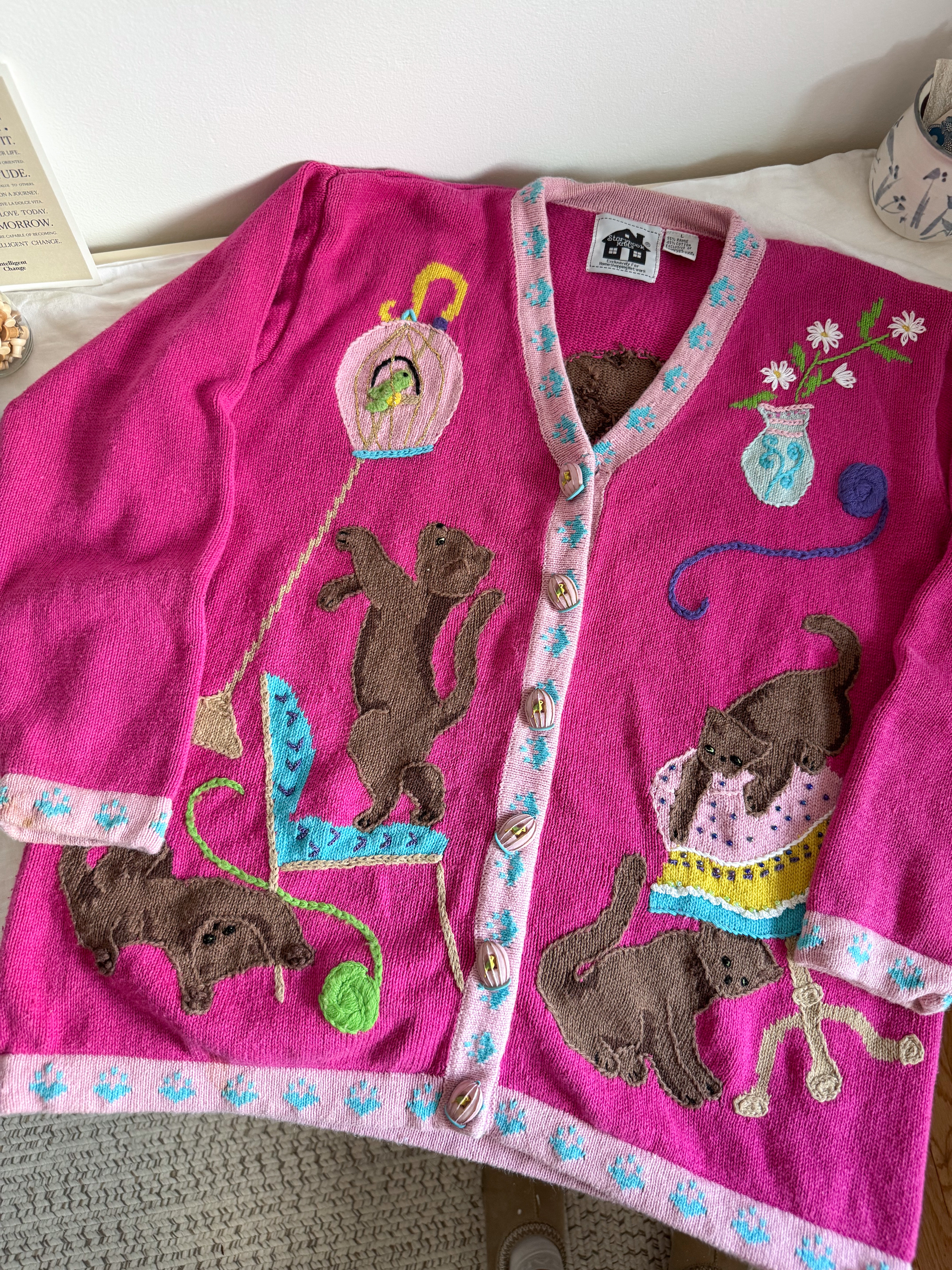 The Cat Birdhouse Cardigan (L)