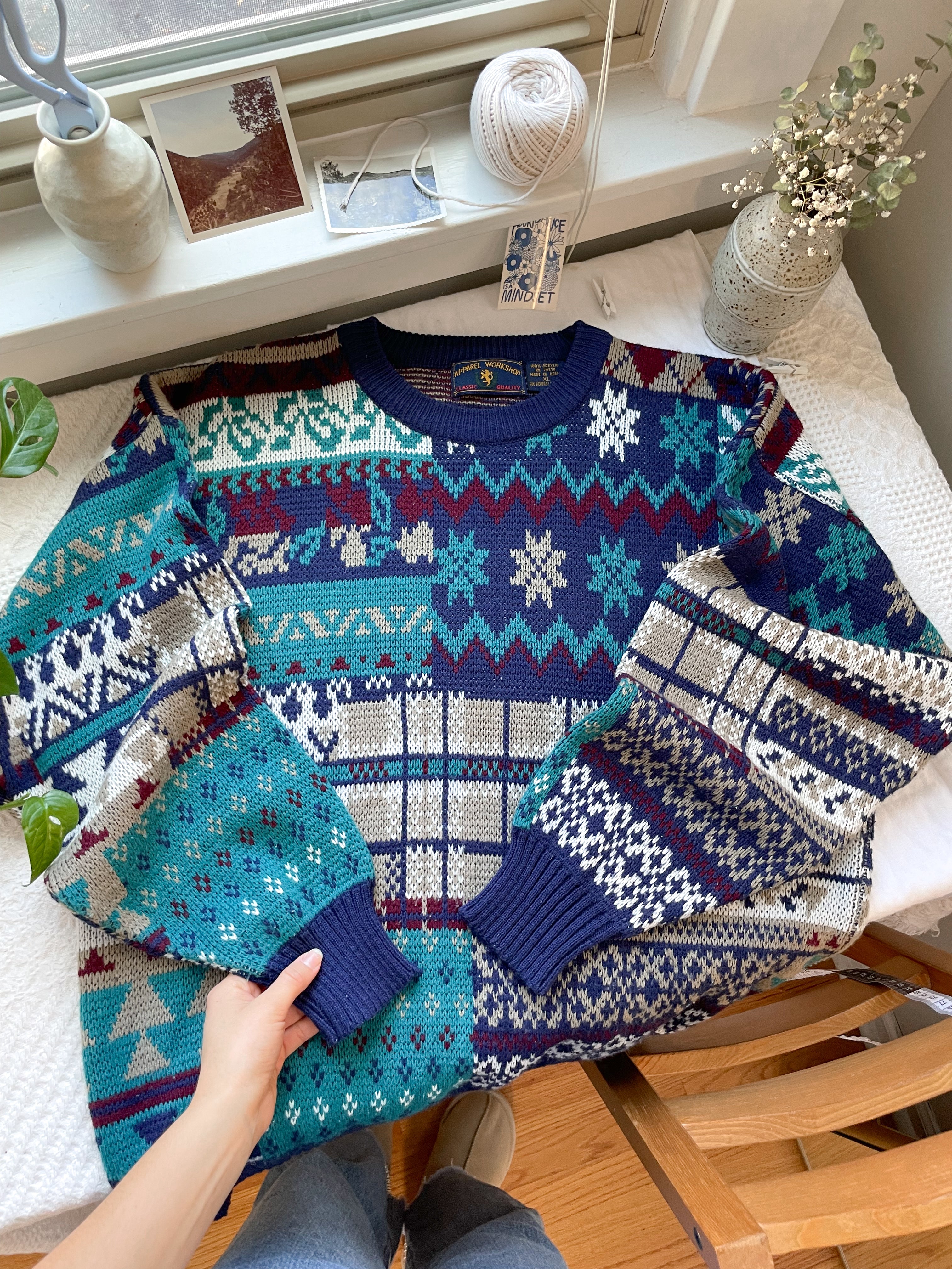 The Windowpane Snowflake Sweater (XL)