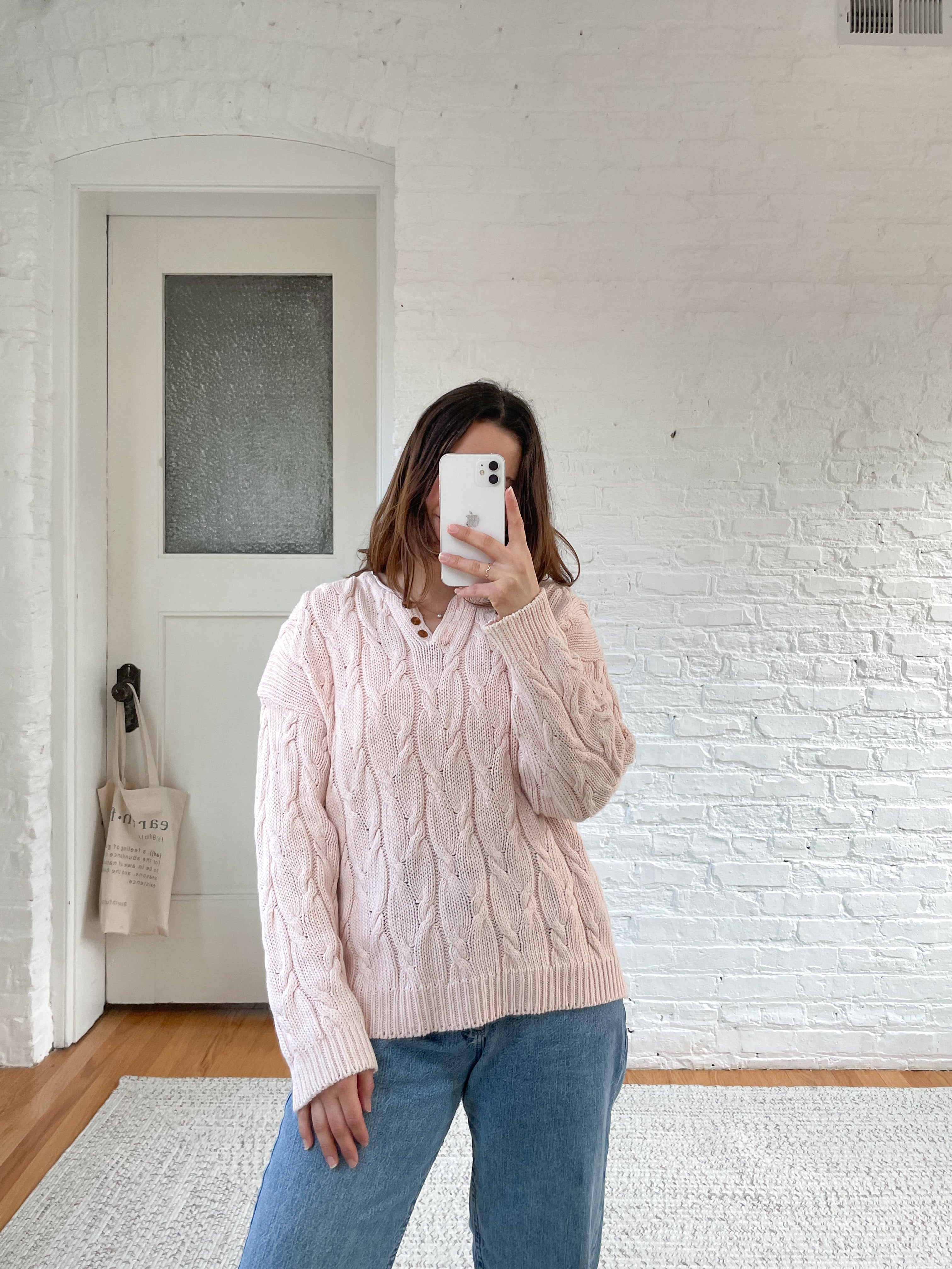 The Pale Pink Cable Knit Henley (M)