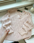 The Pale Pink Cable Knit Henley (M)