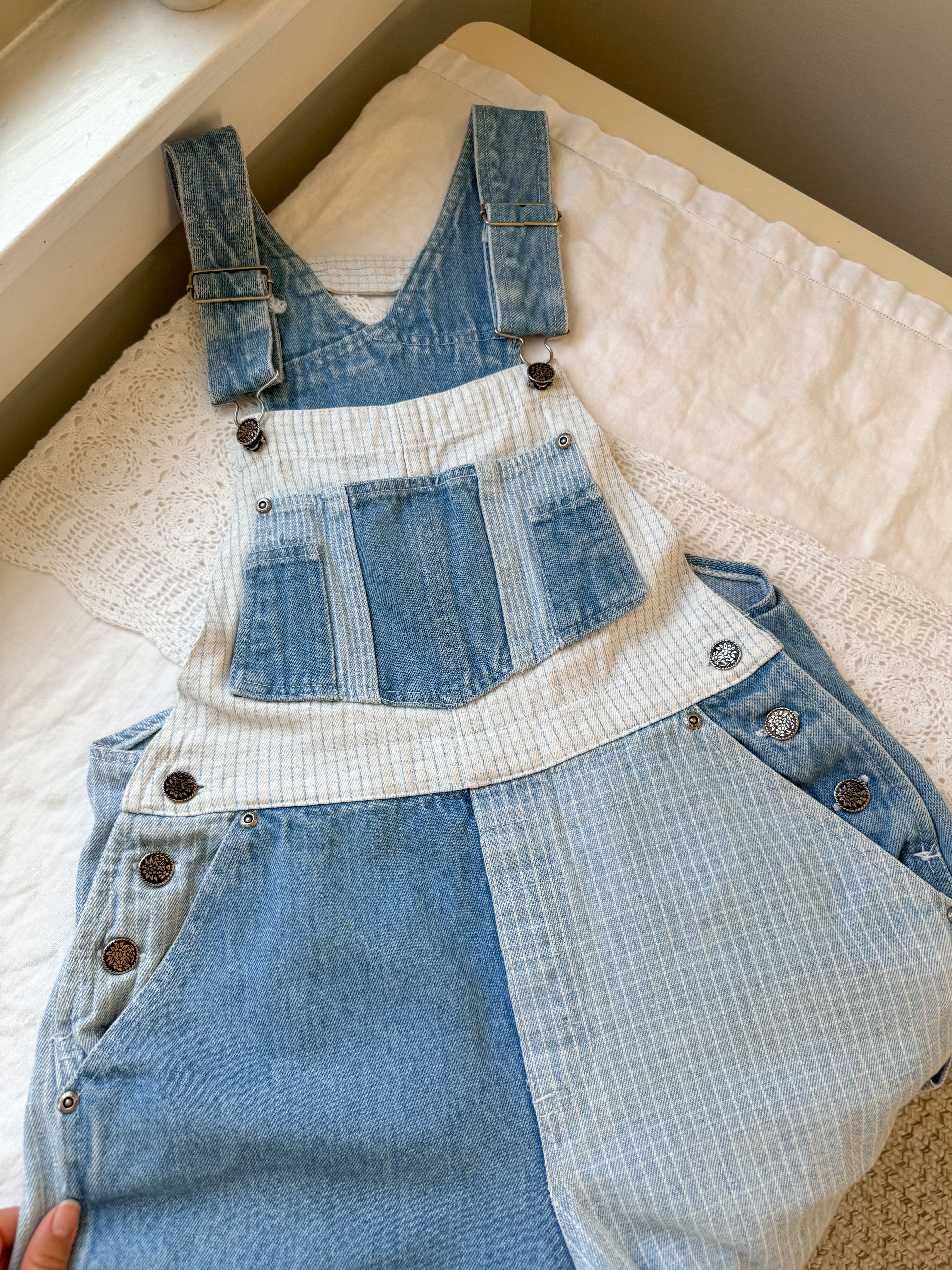 The Blue &amp; White Patchwork Shortalls (S)