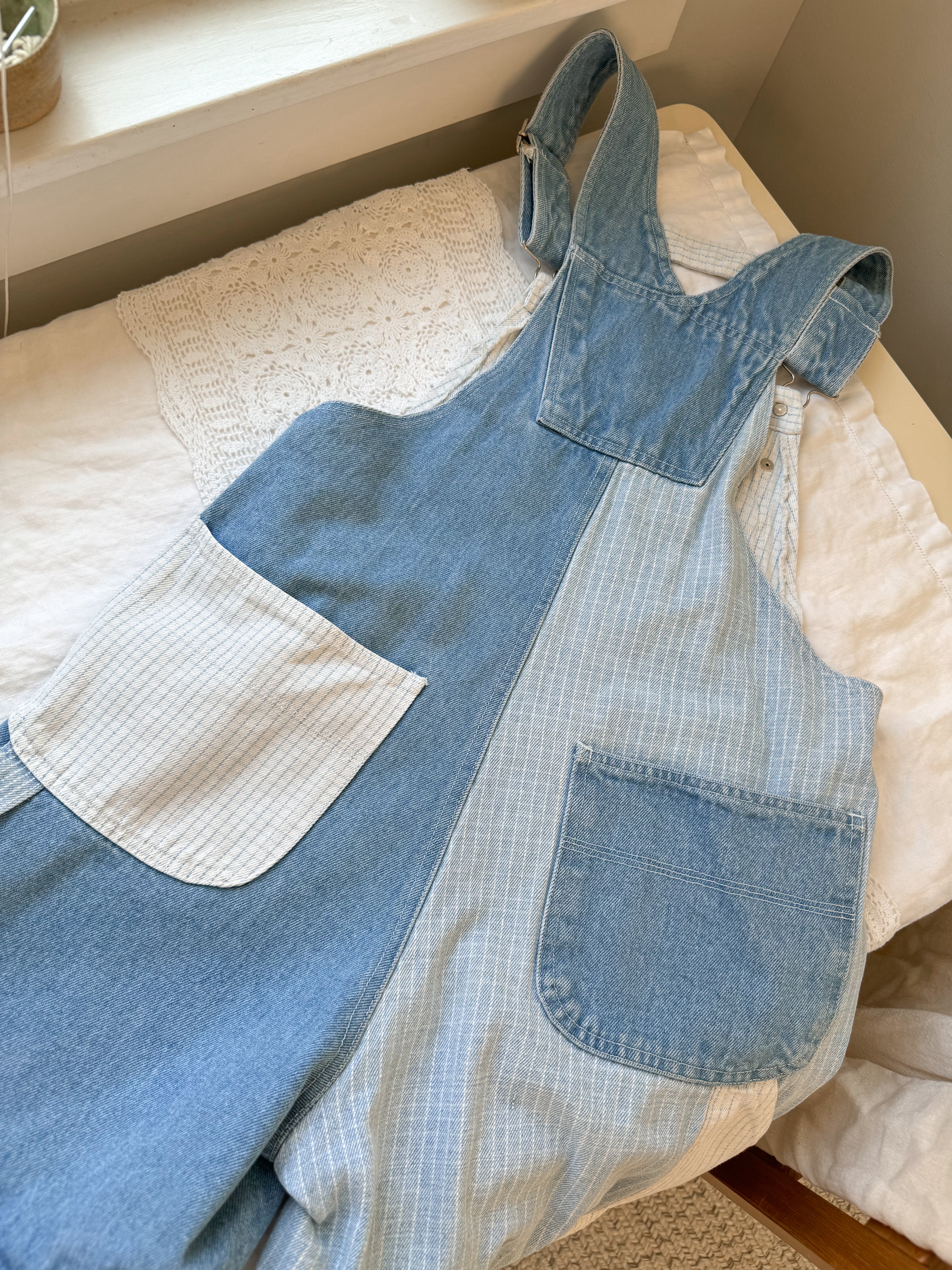 The Blue &amp; White Patchwork Shortalls (S)