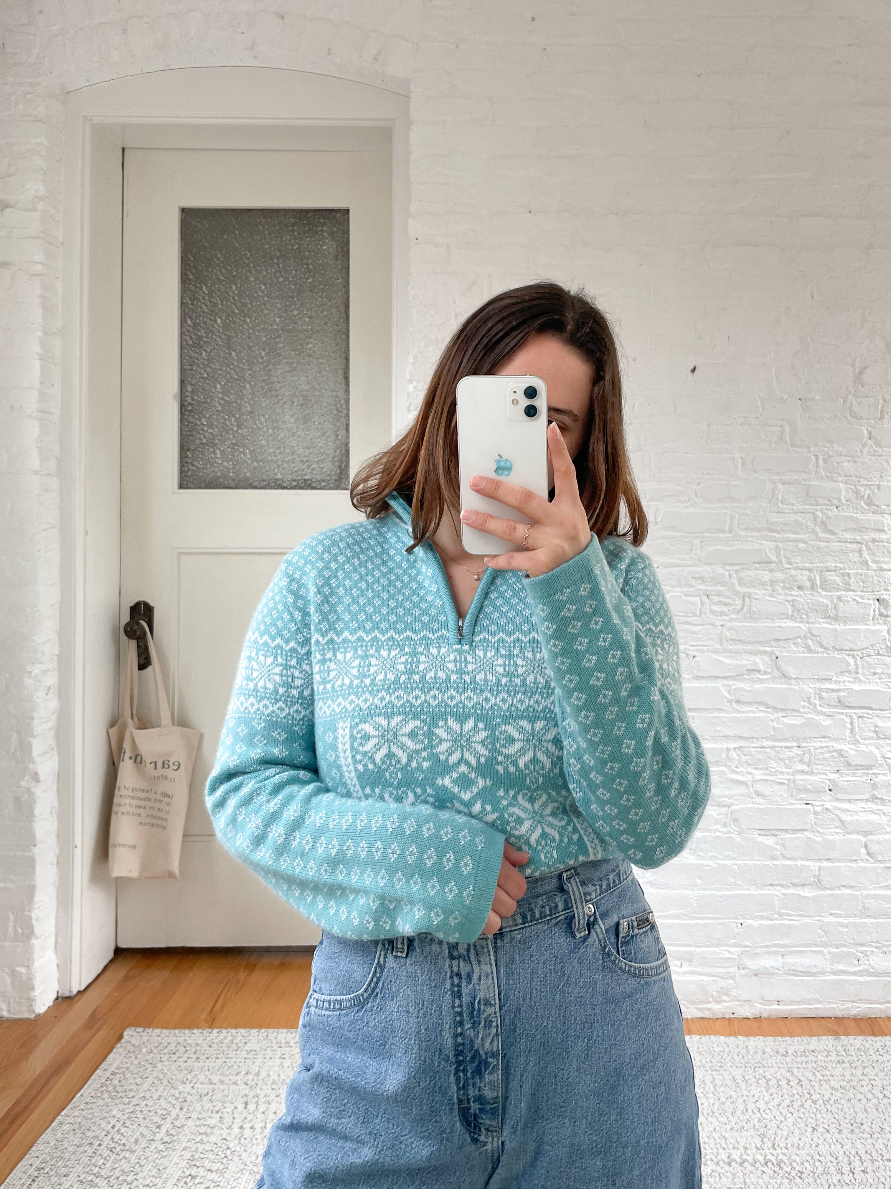 The Turquoise Fair Isle Quarter Zip (L)