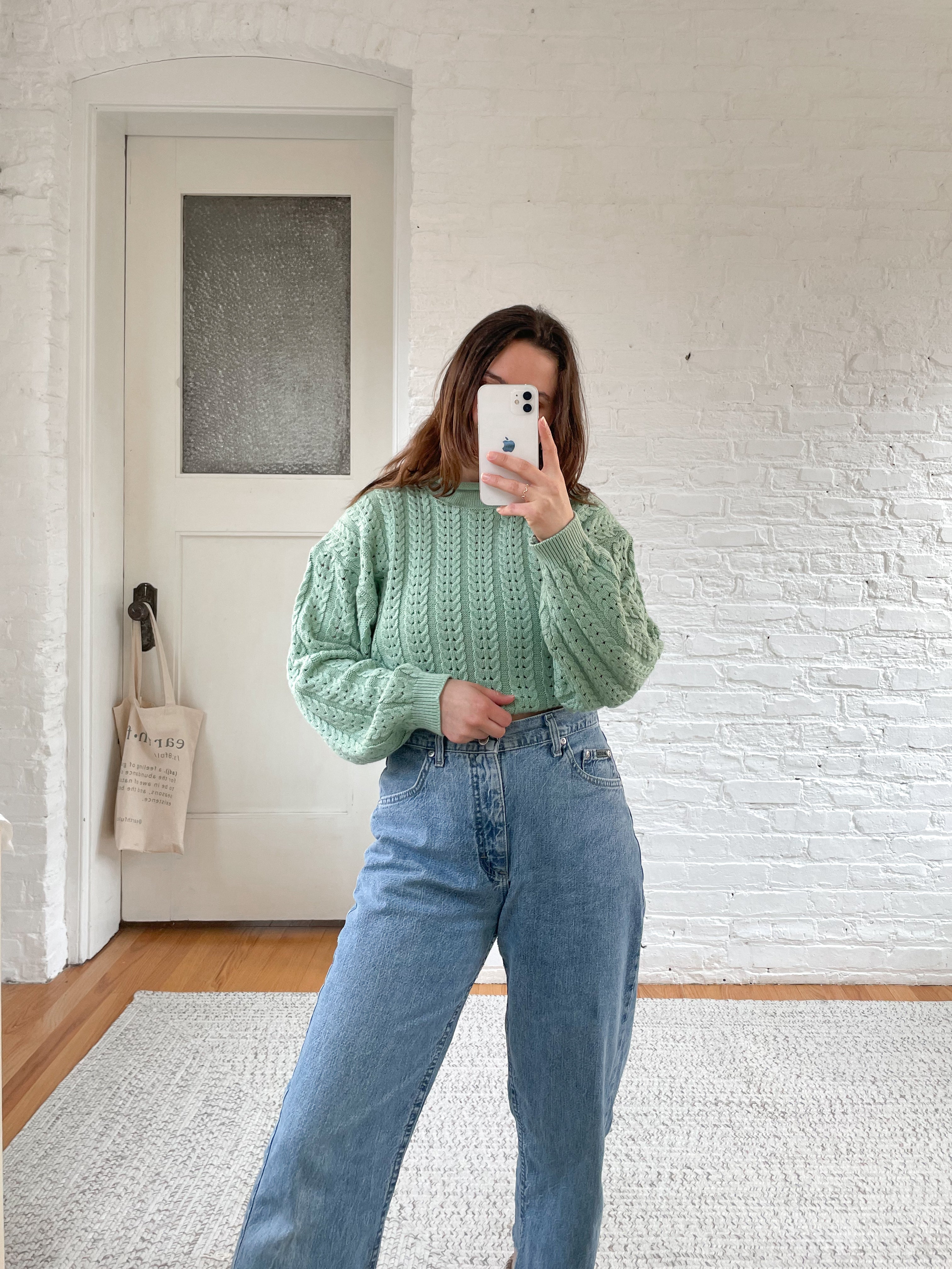 The Seafoam Eyelet Sweater (L)