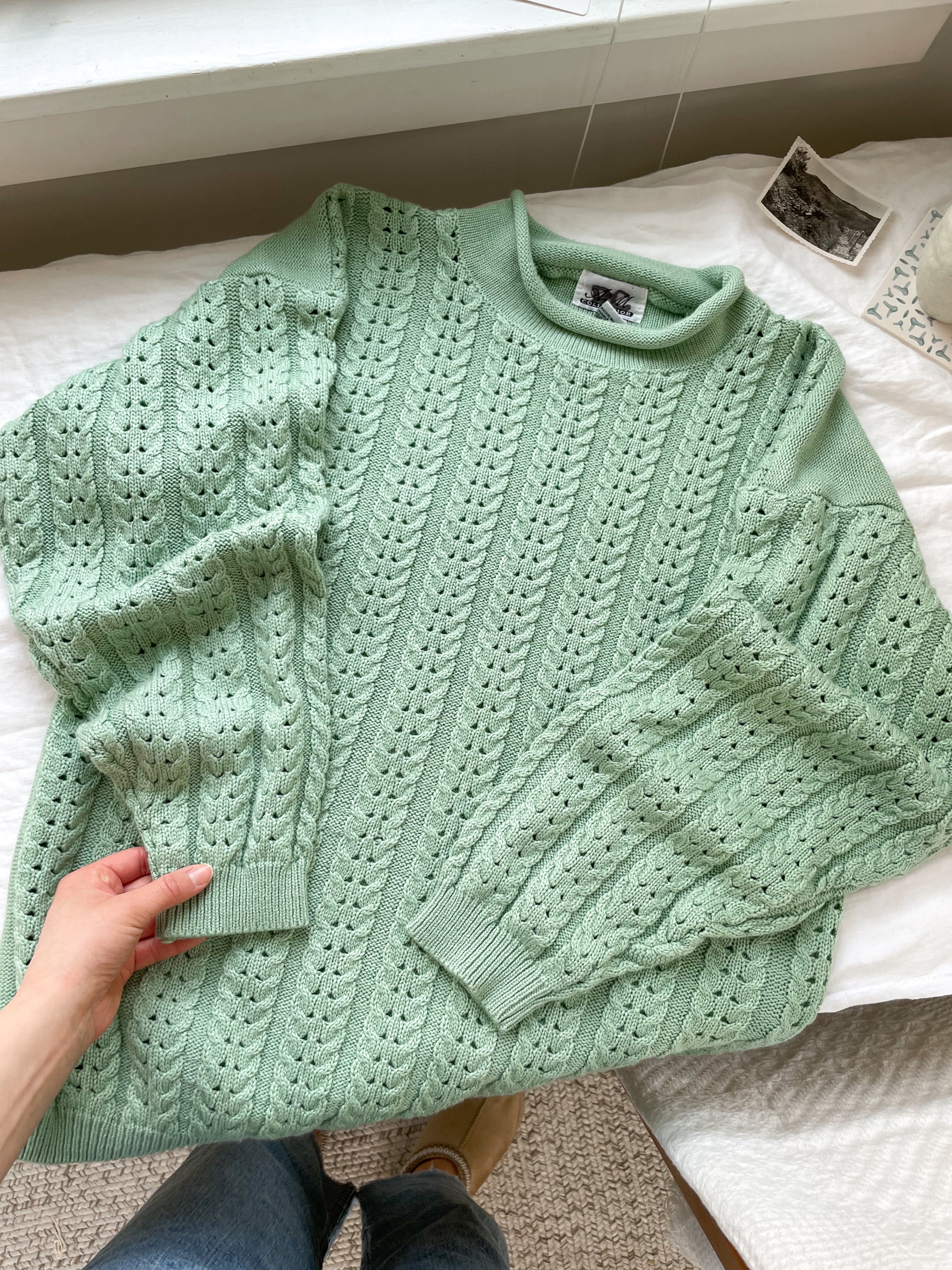 The Seafoam Eyelet Sweater (L)