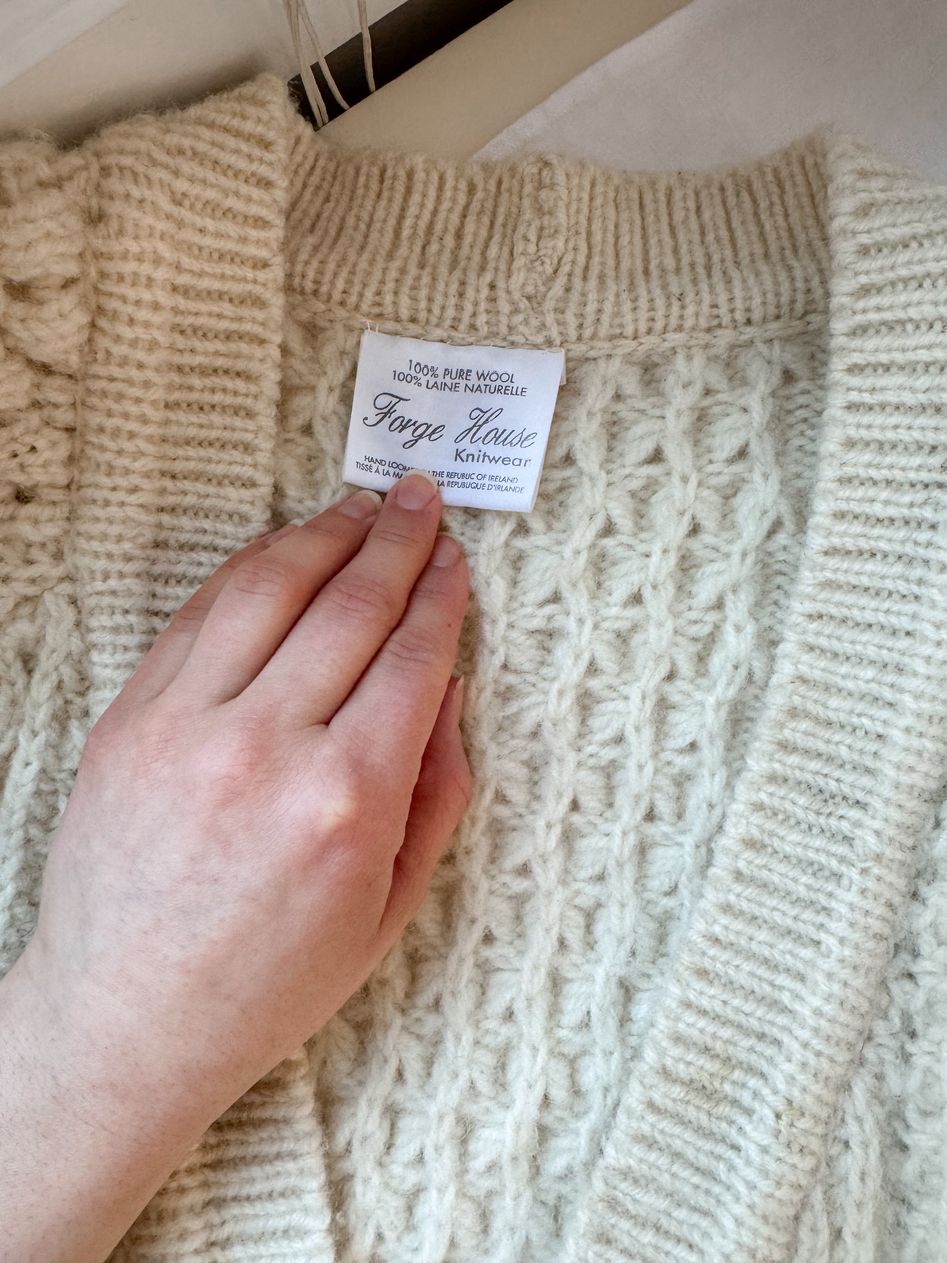 The V Neck Ivory Fisherman Cardigan (XL)