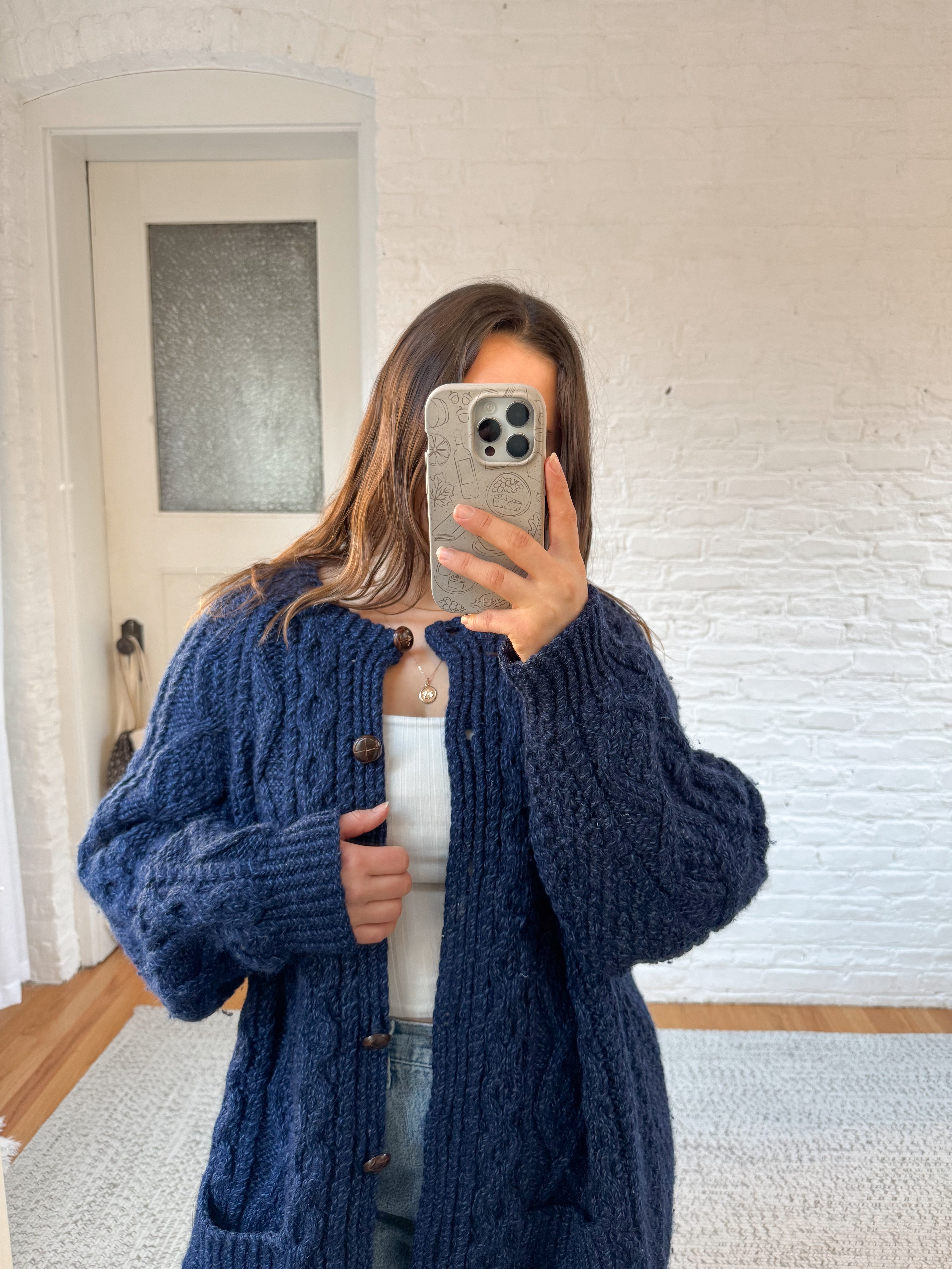The Navy Finch Fisherman Cardigan (XL)
