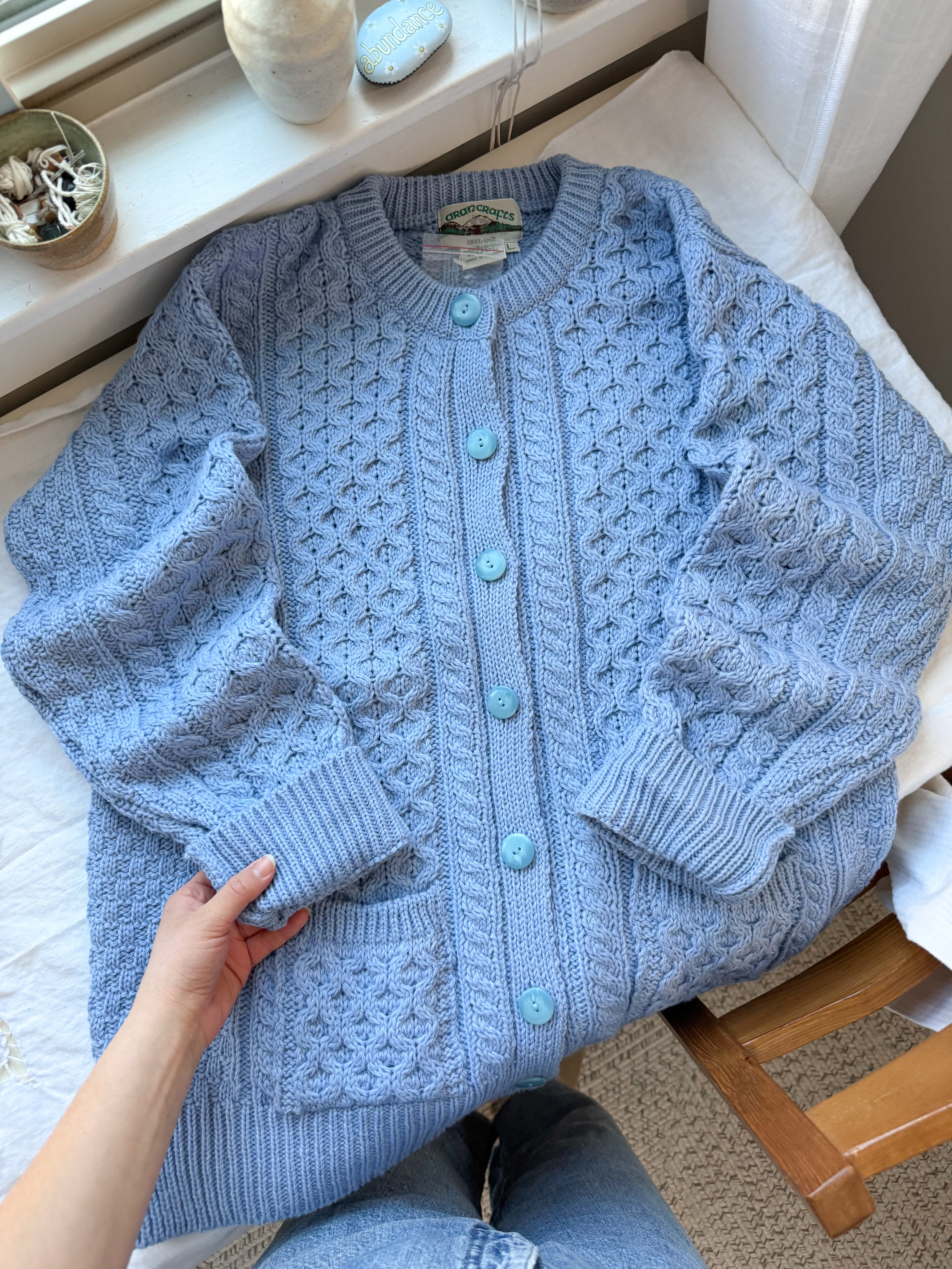 The Icy Blue Irish Knit Cardigan (L)