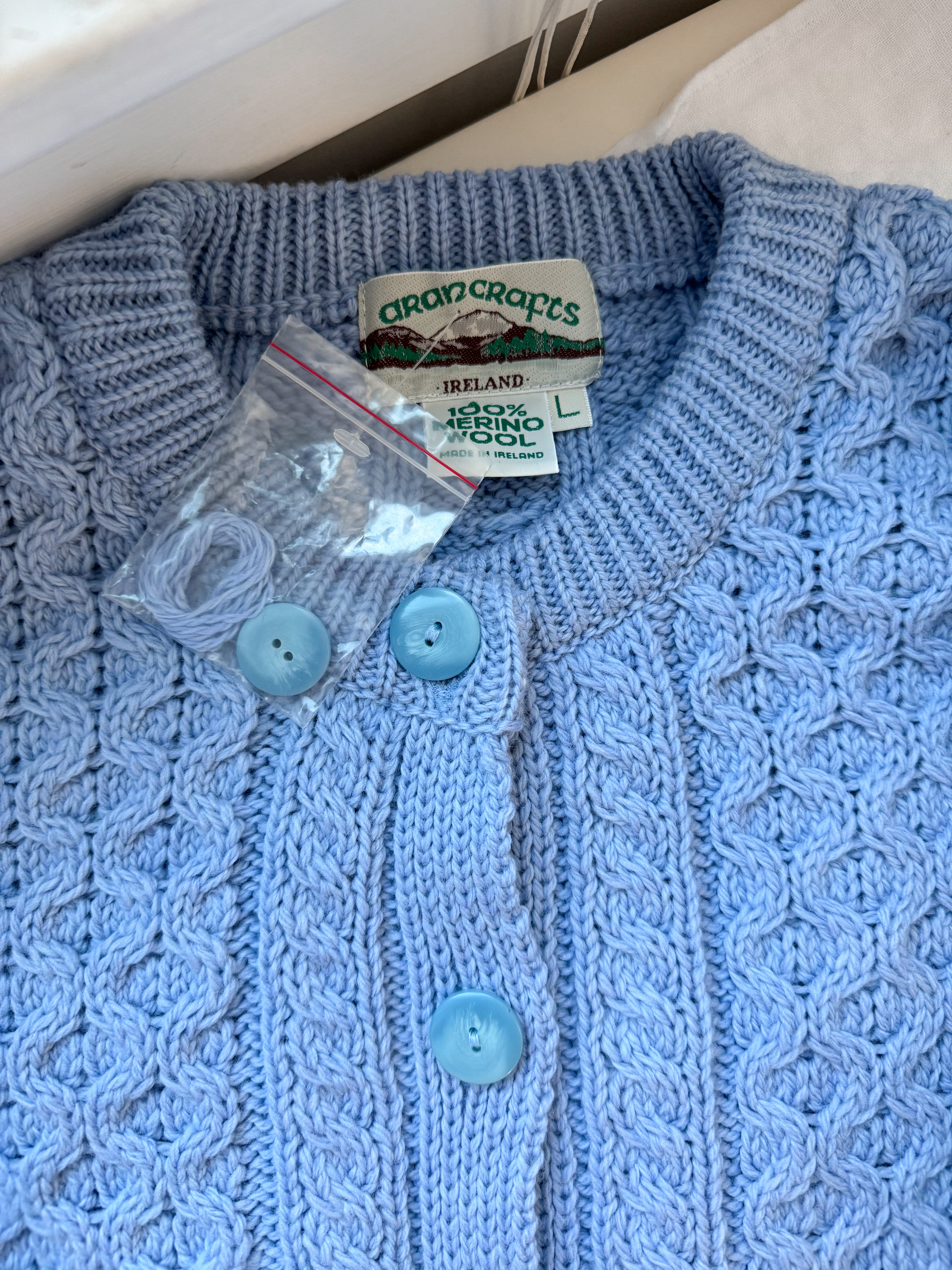The Icy Blue Irish Knit Cardigan (L)