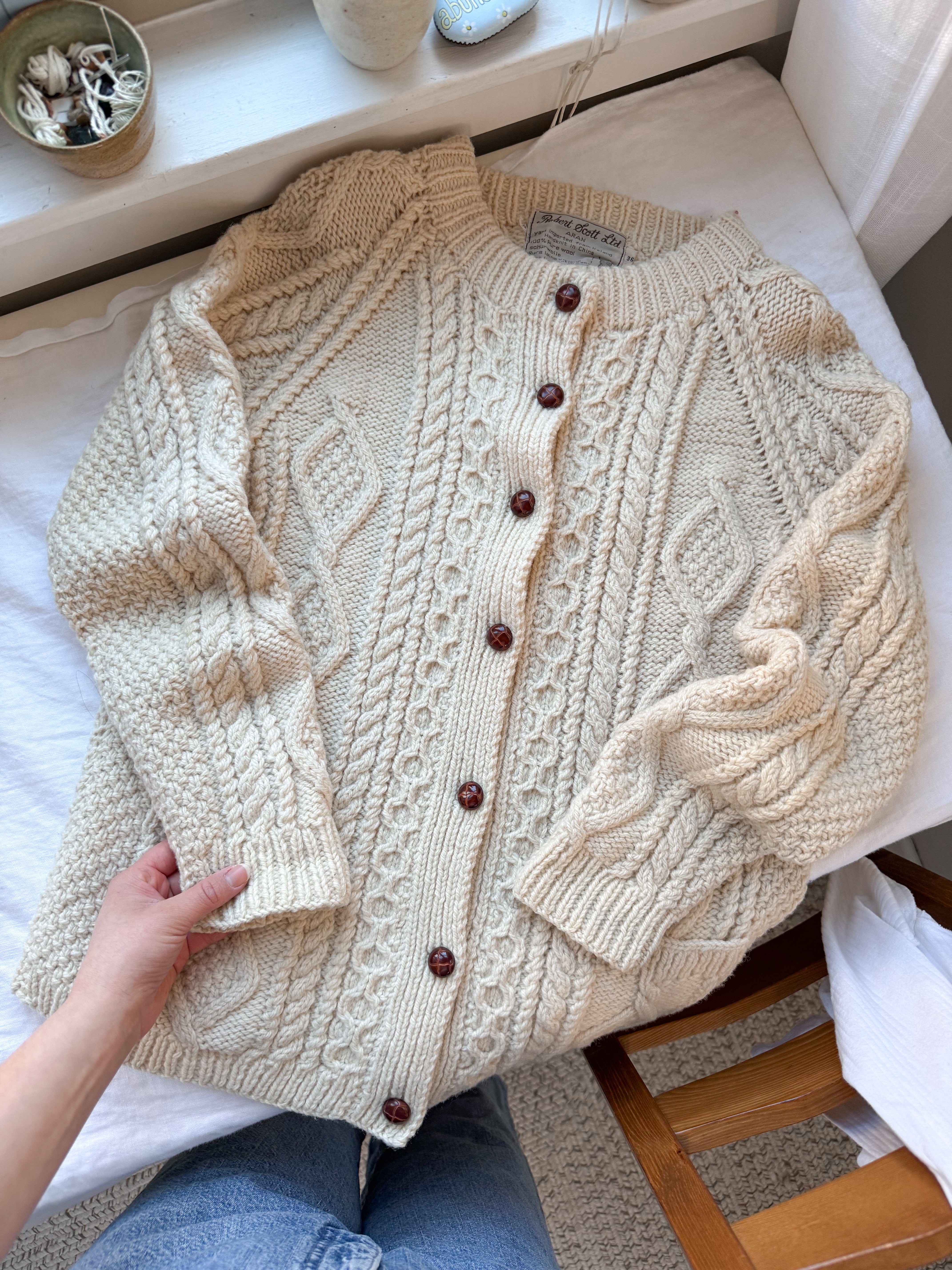 The Classic Cream Fisherman Cardigan (S)