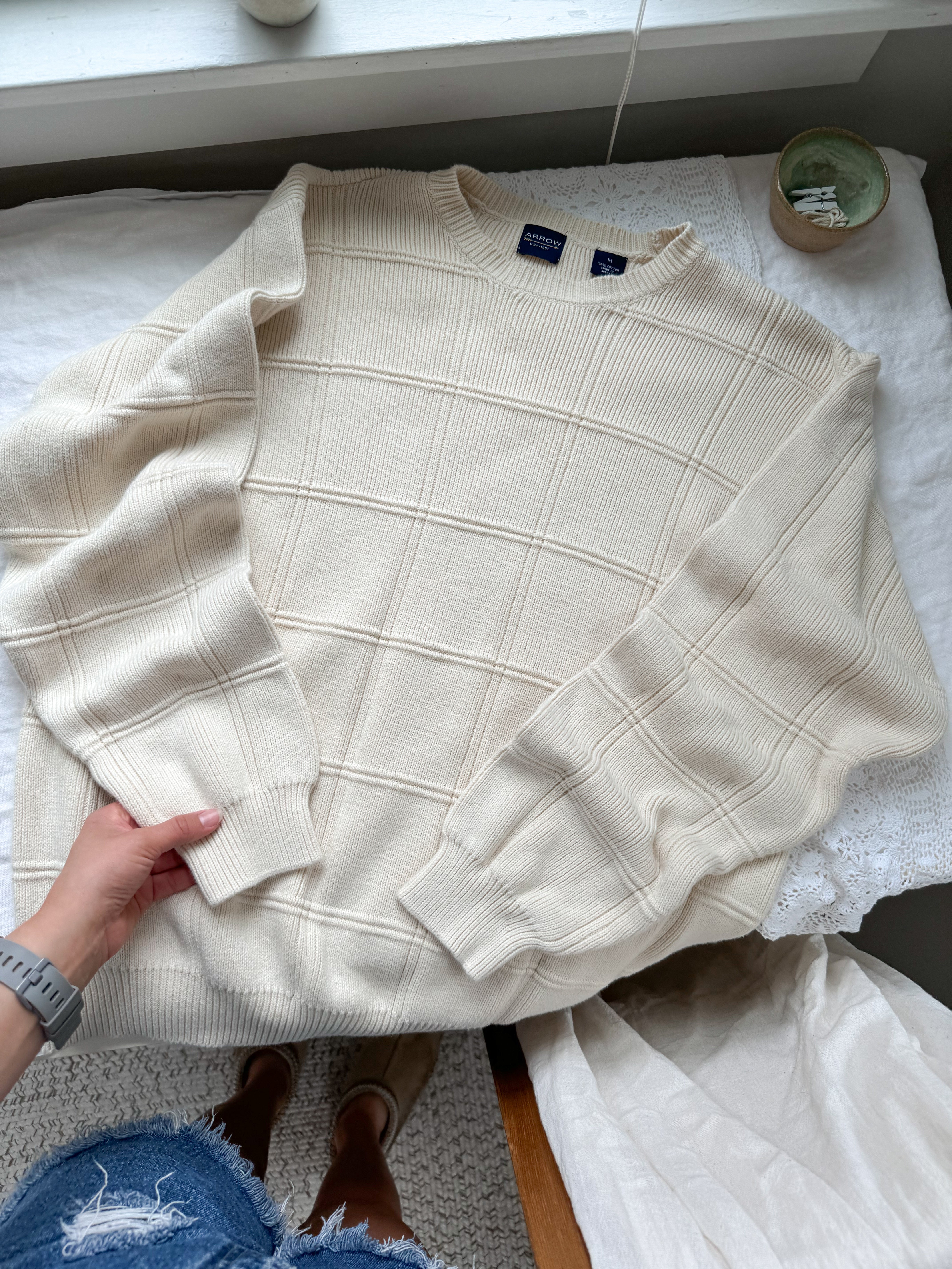 The Cream Checkered Sweater (L)