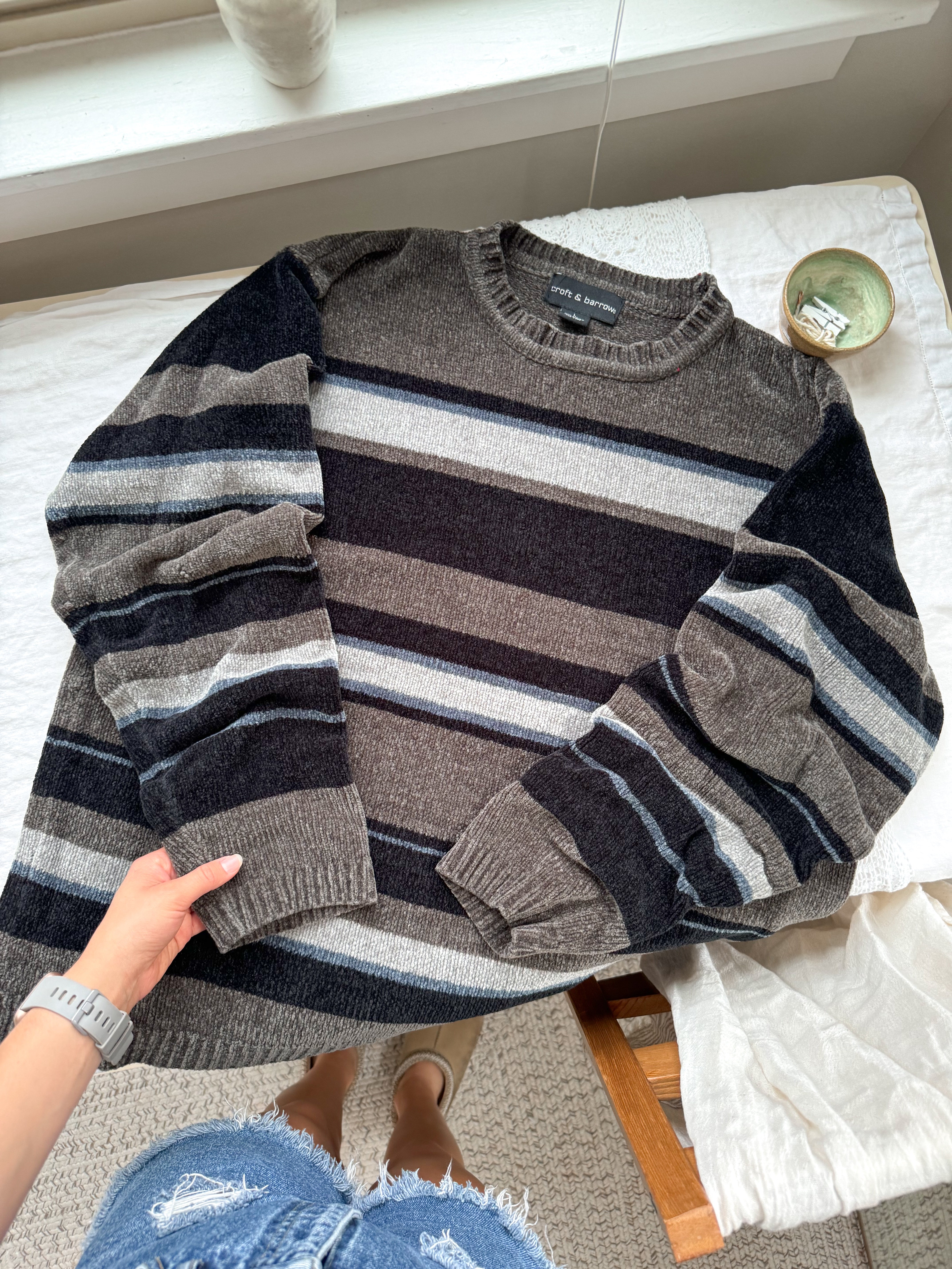 The Chenille Striped Sweater (L)