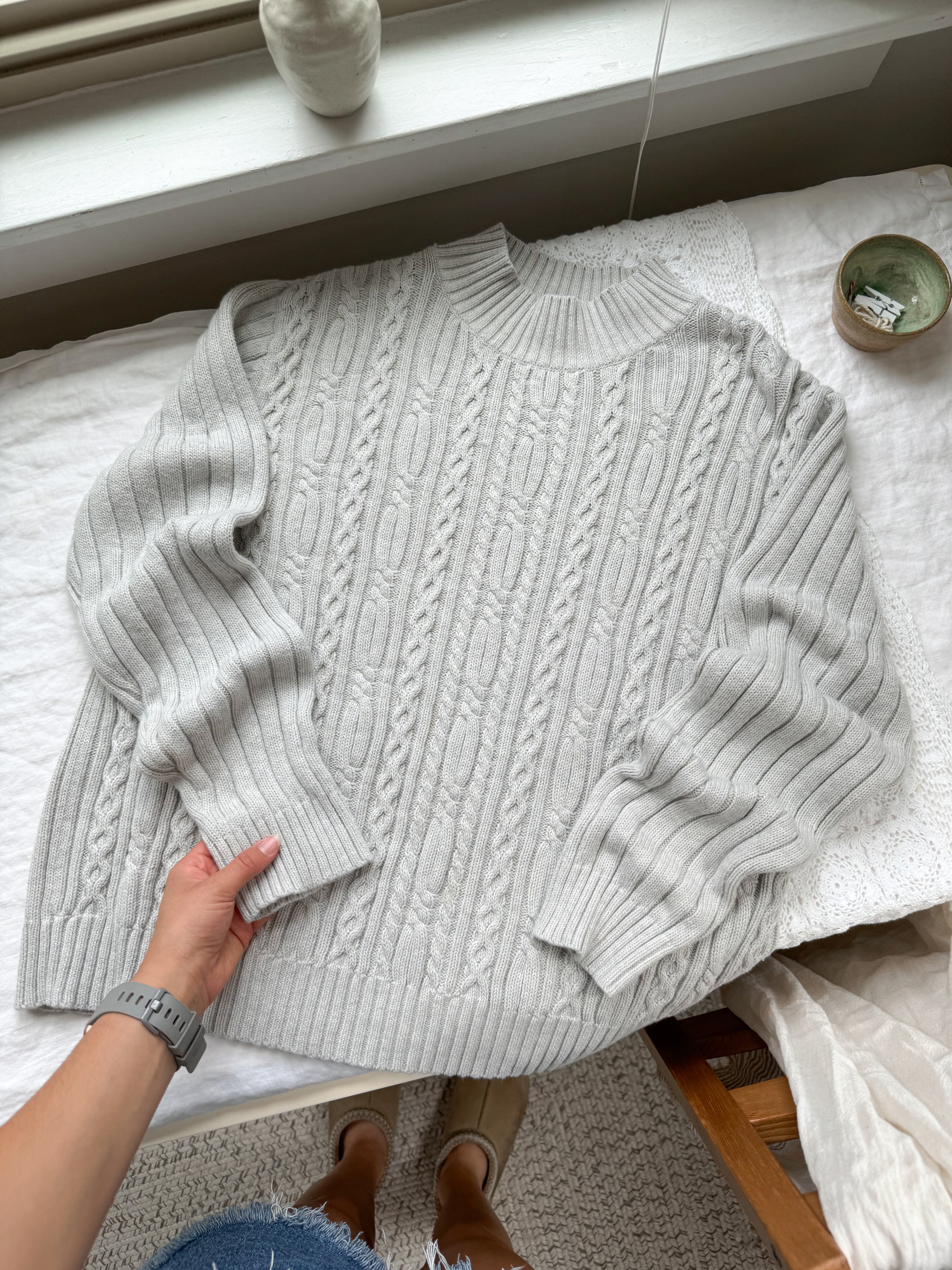 The Grey Cable Knit Mock Neck (L)