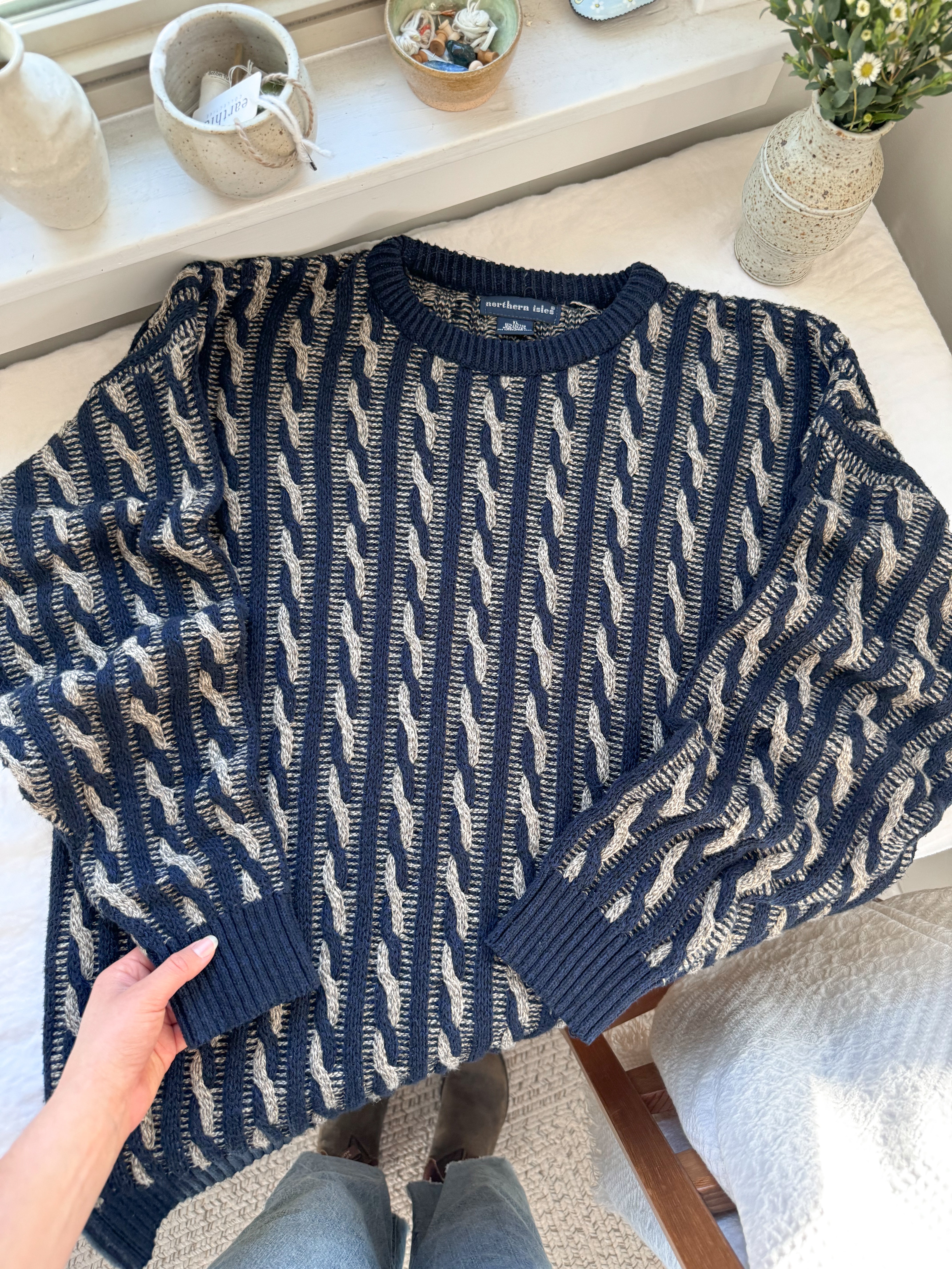 The Navy &amp; Gold Twist Sweater (XL)