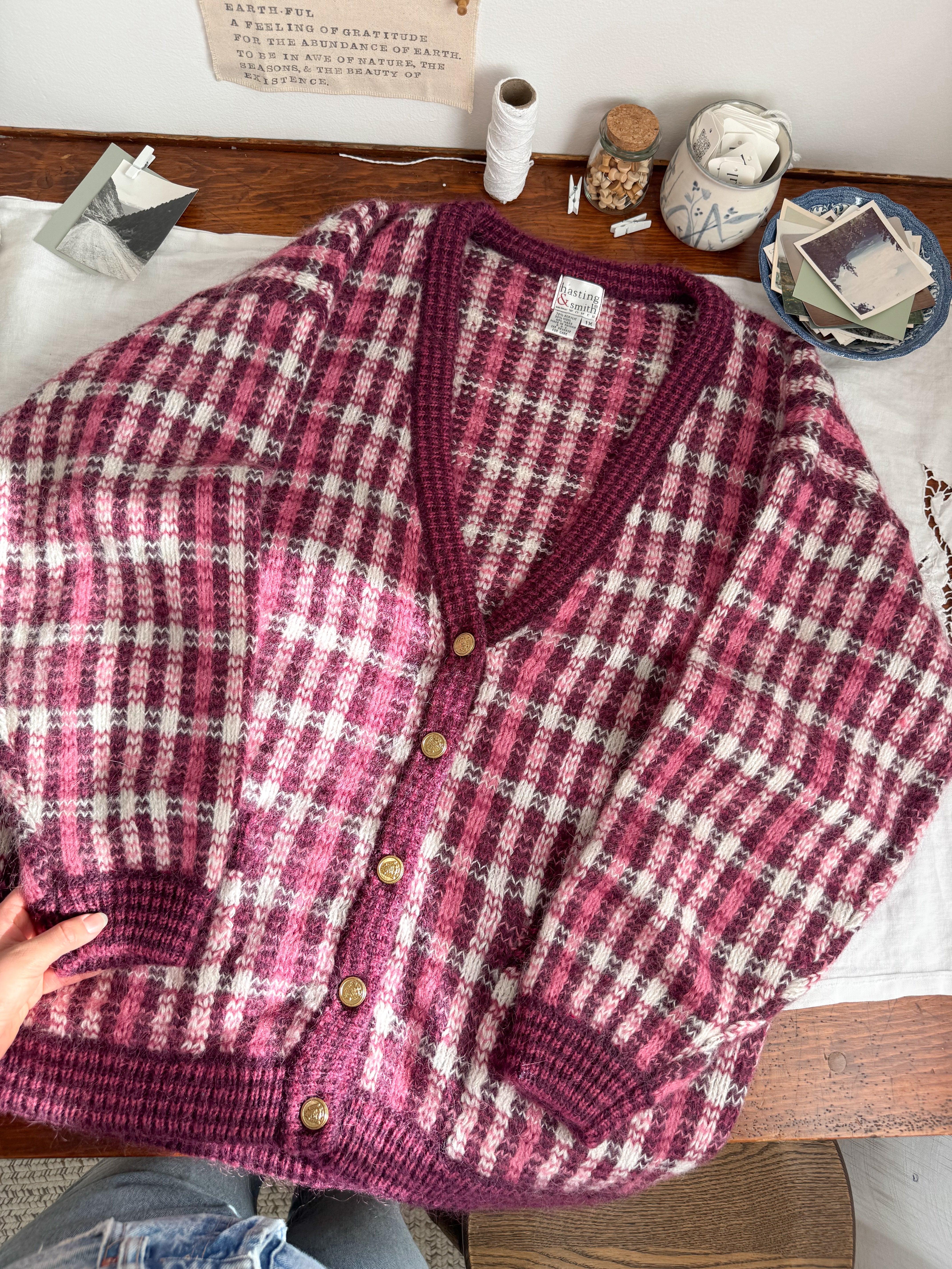 The Pink &amp; Purple Gingham Cardigan (1x)