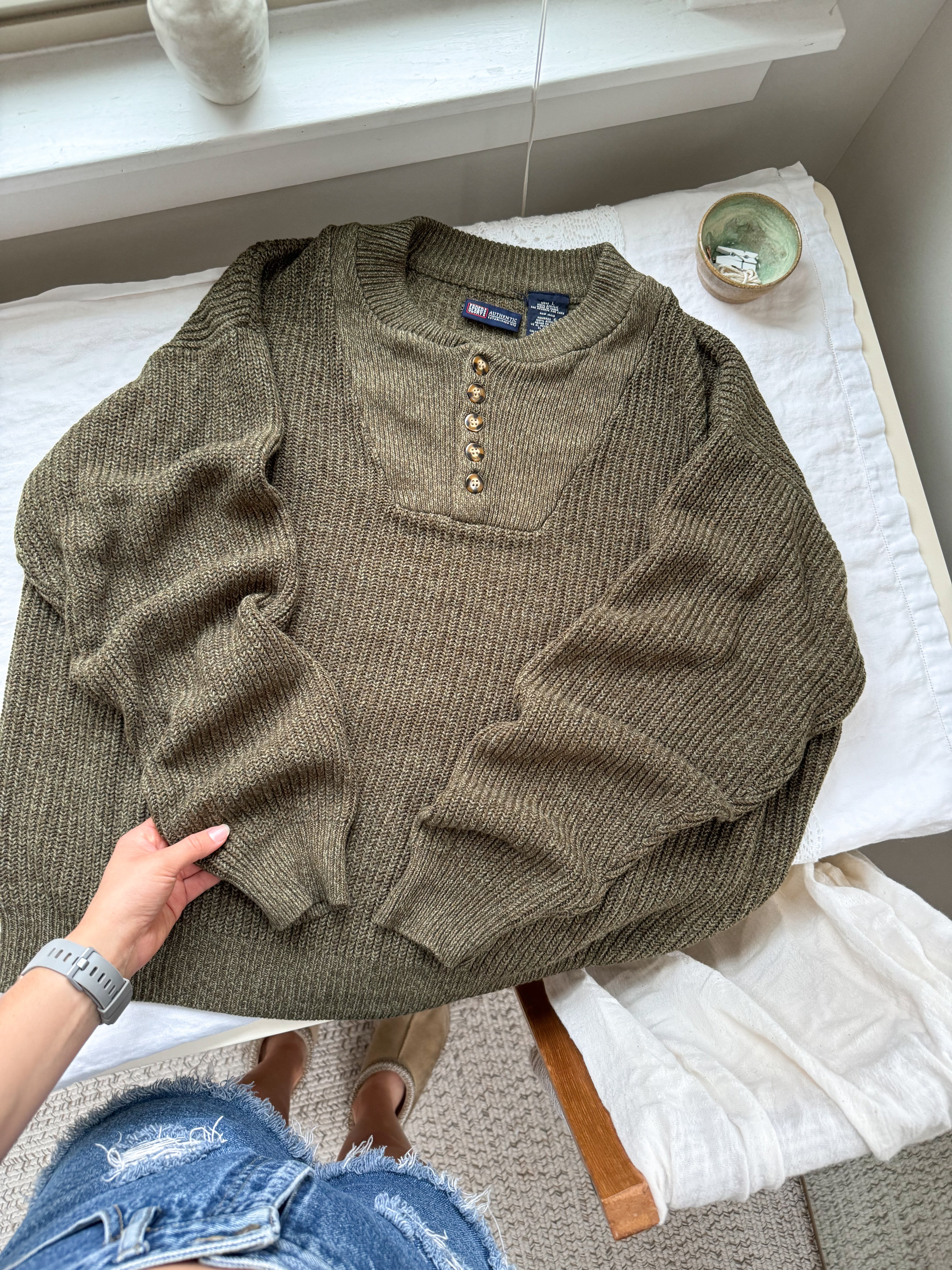 The Olive Henley Sweater (XL)