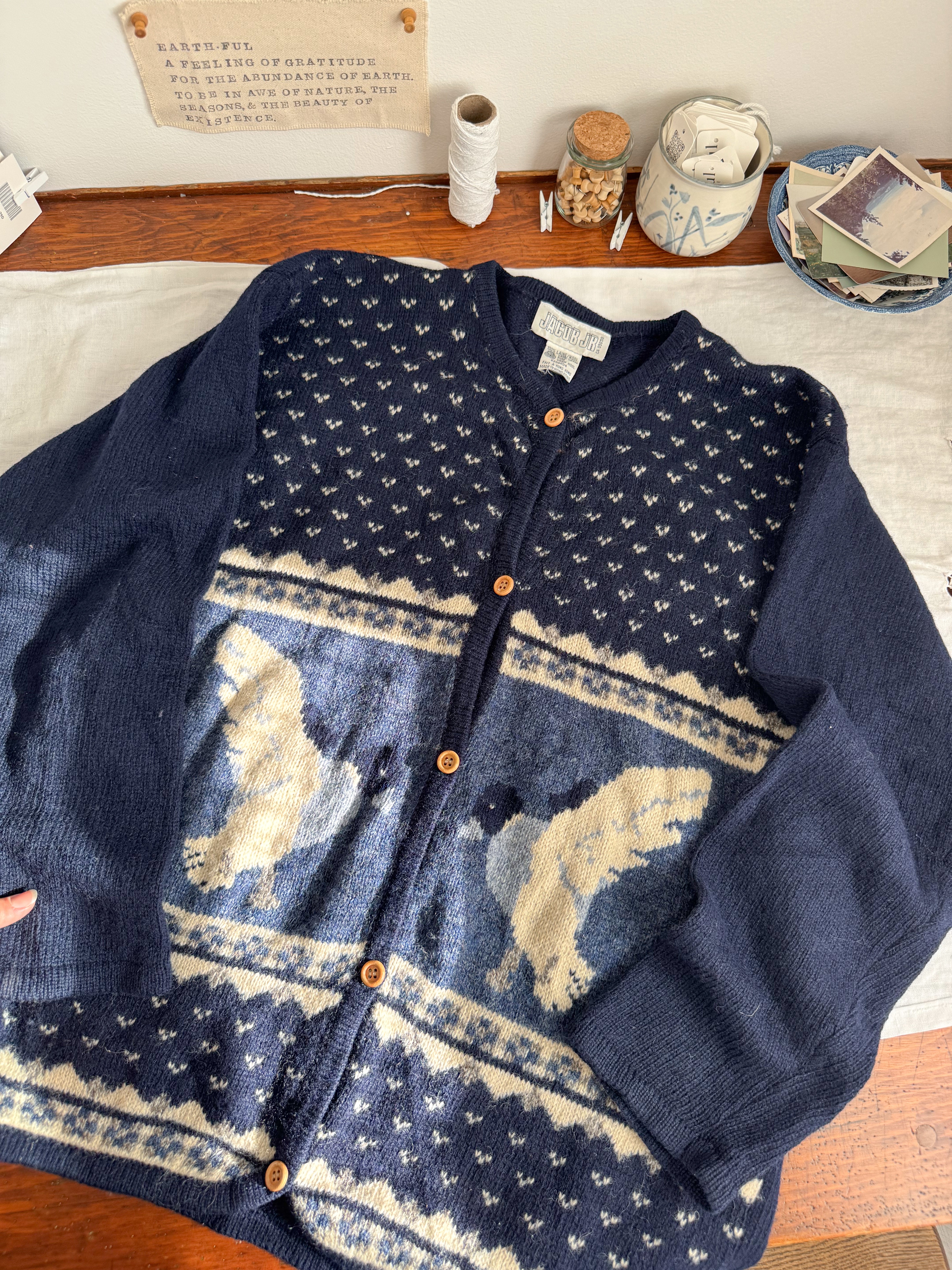 The Navy Bird Cardigan (L)