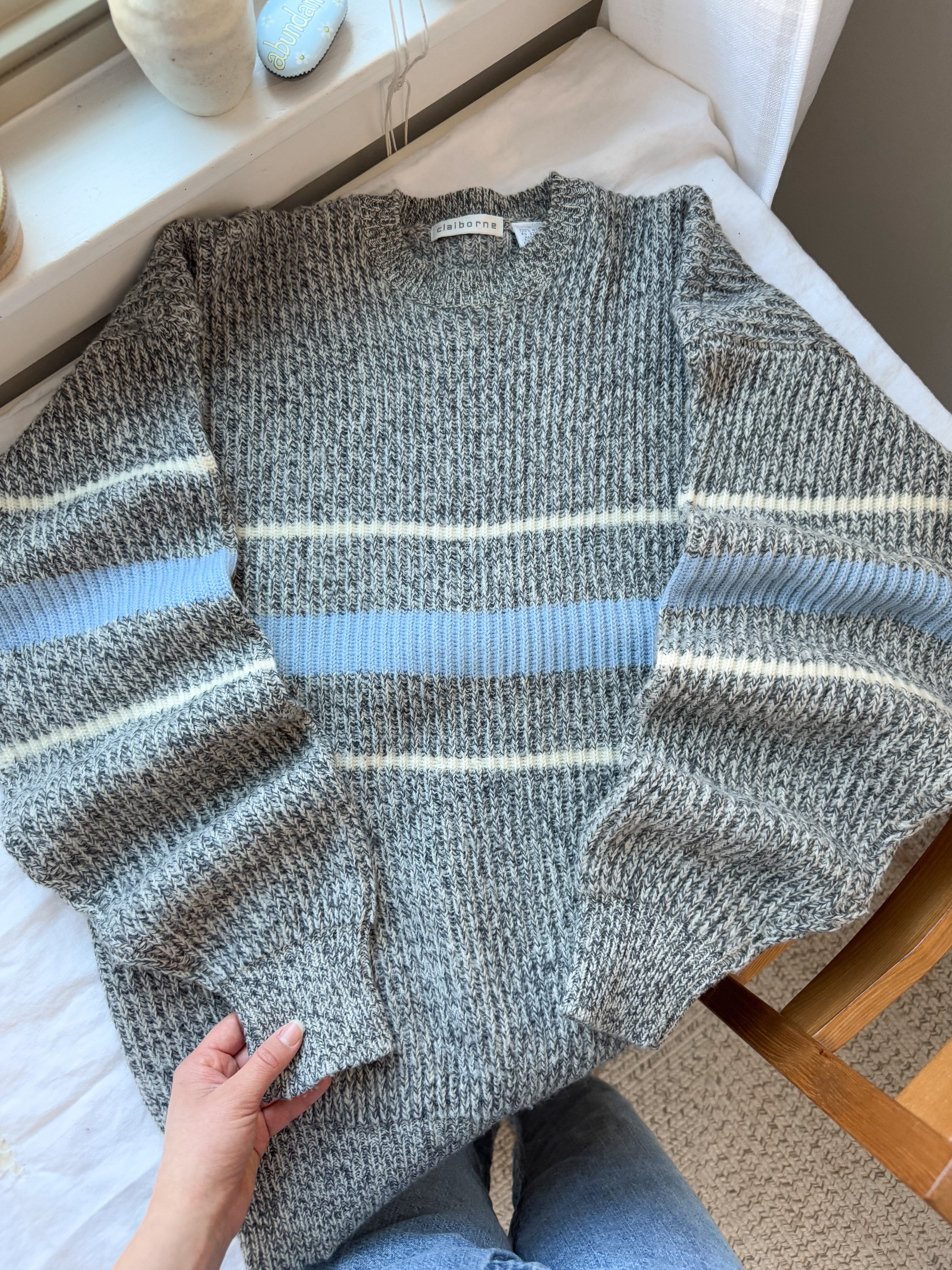 The Grey Chest Stripe Sweater (L)