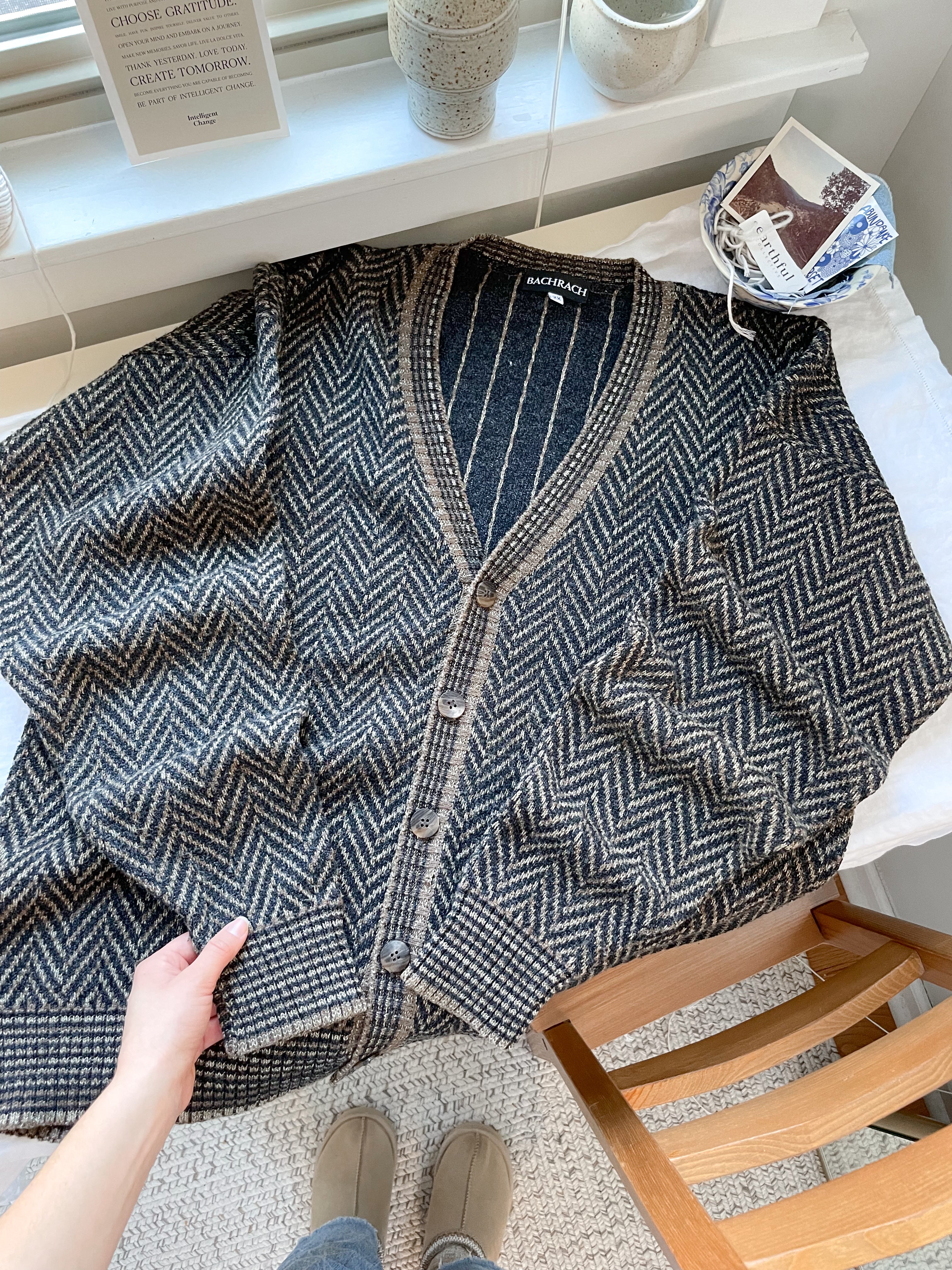 The Chevron Coffee Cardigan (2x)