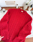 The Hand Knit Cranberry Sweater (XL)