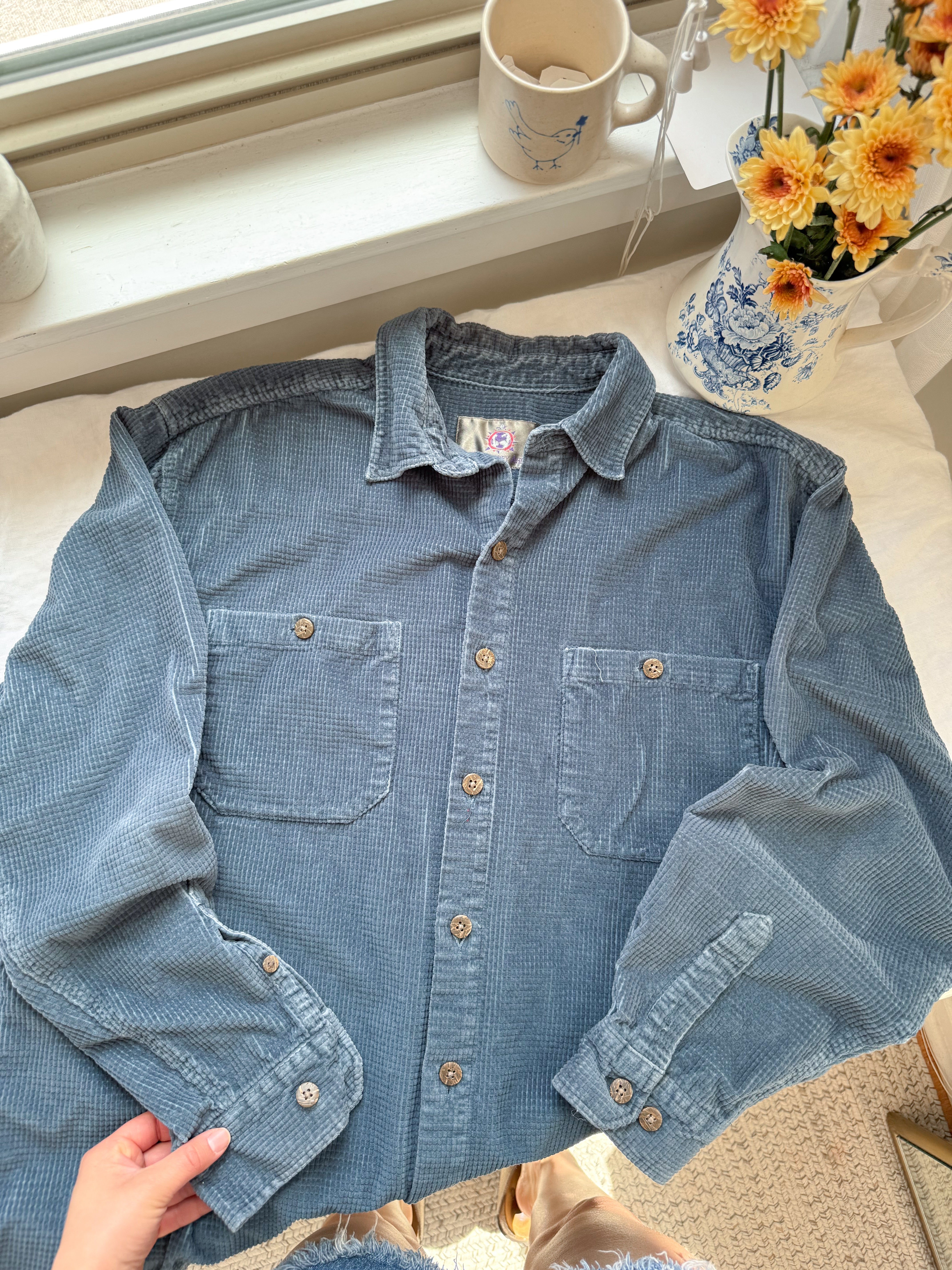 The Slate Blue Corduroy Button Up (L)