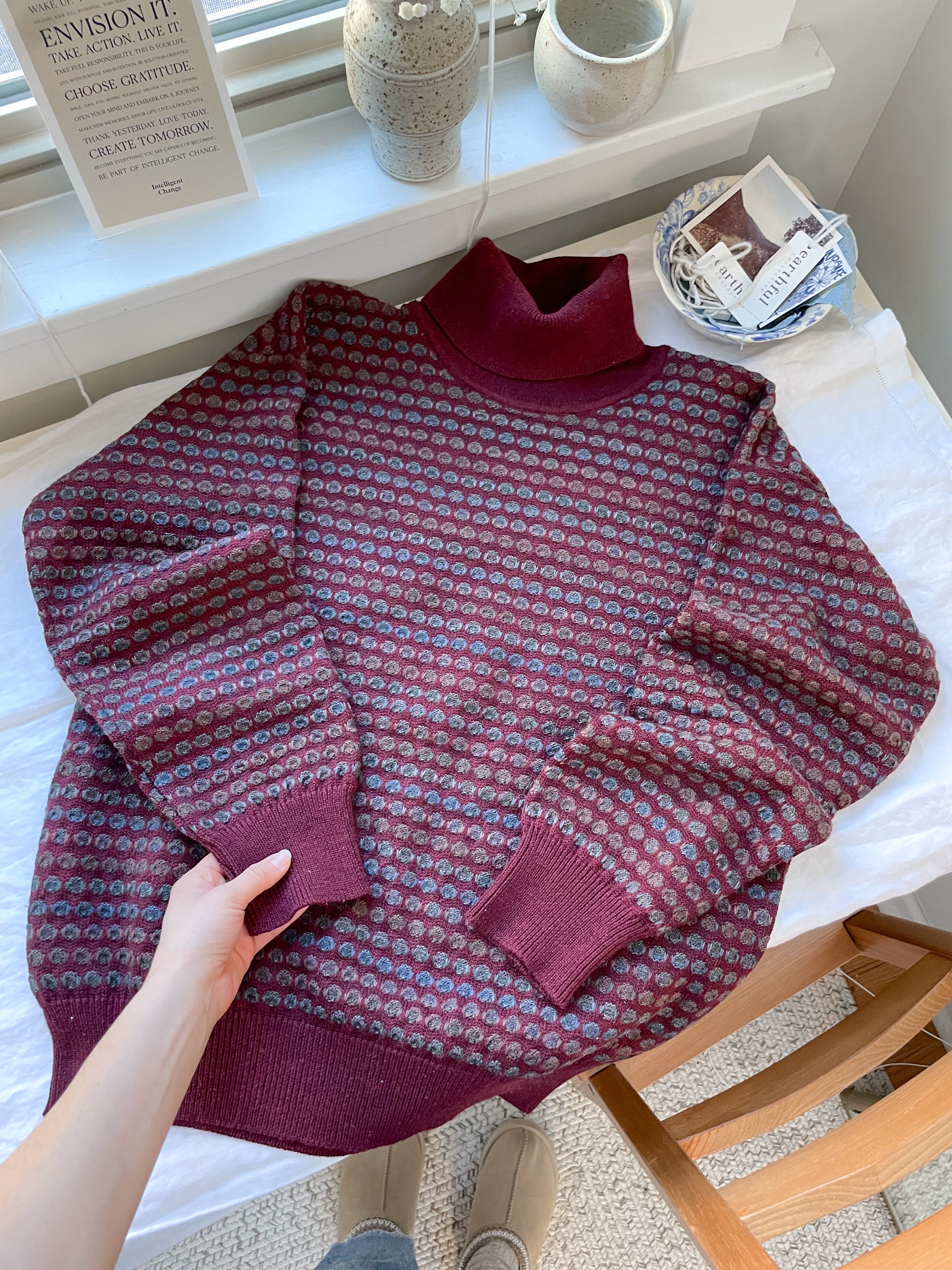 The Maroon Dotted Turtle Neck (M)