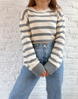 The Cream & Grey Striped Sweater (XXL)