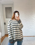 The Cream & Grey Striped Sweater (XXL)