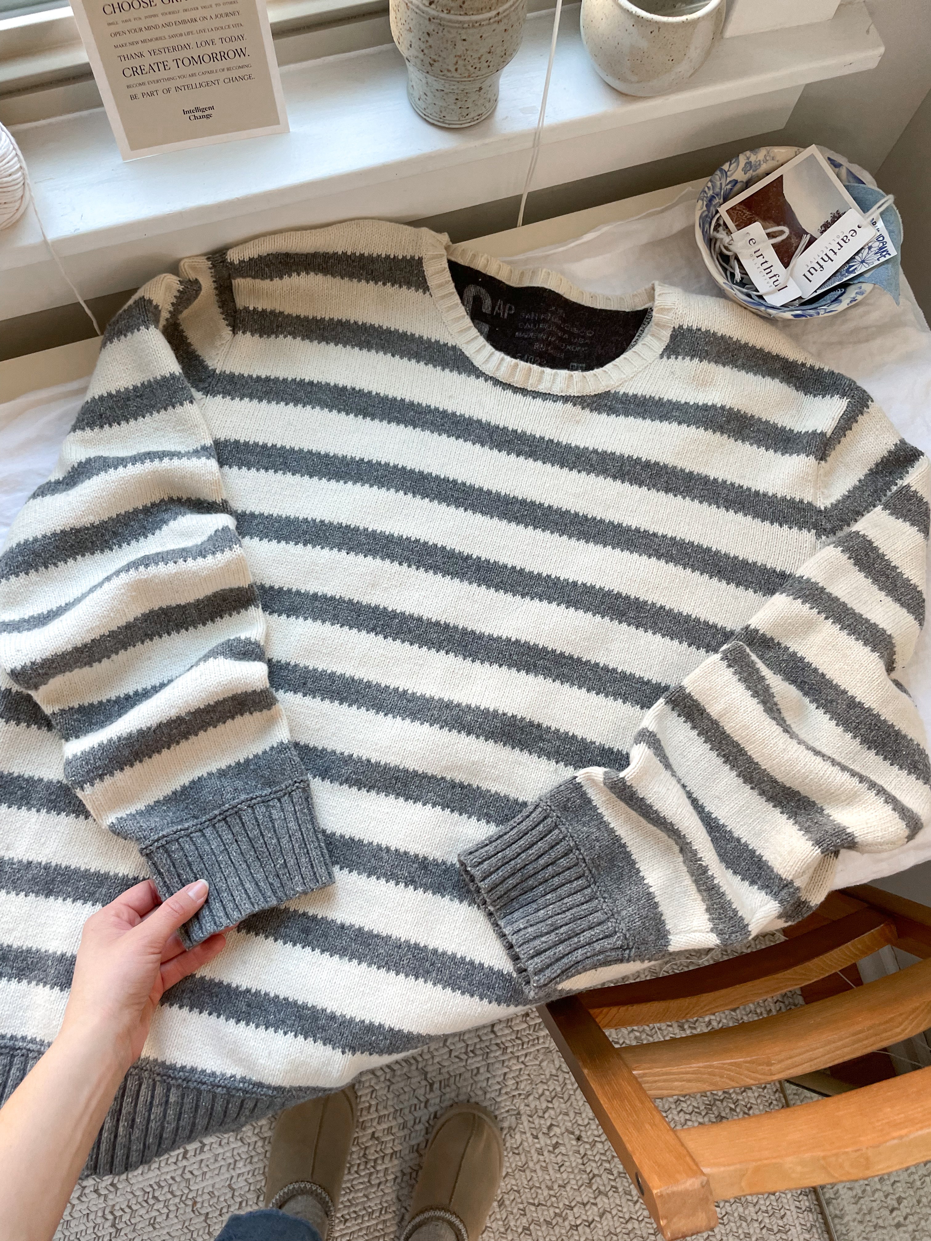 The Cream &amp; Grey Striped Sweater (XXL)