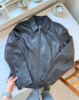 The Black Leather Zip Up (S)