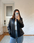 The Black Leather Zip Up (S)