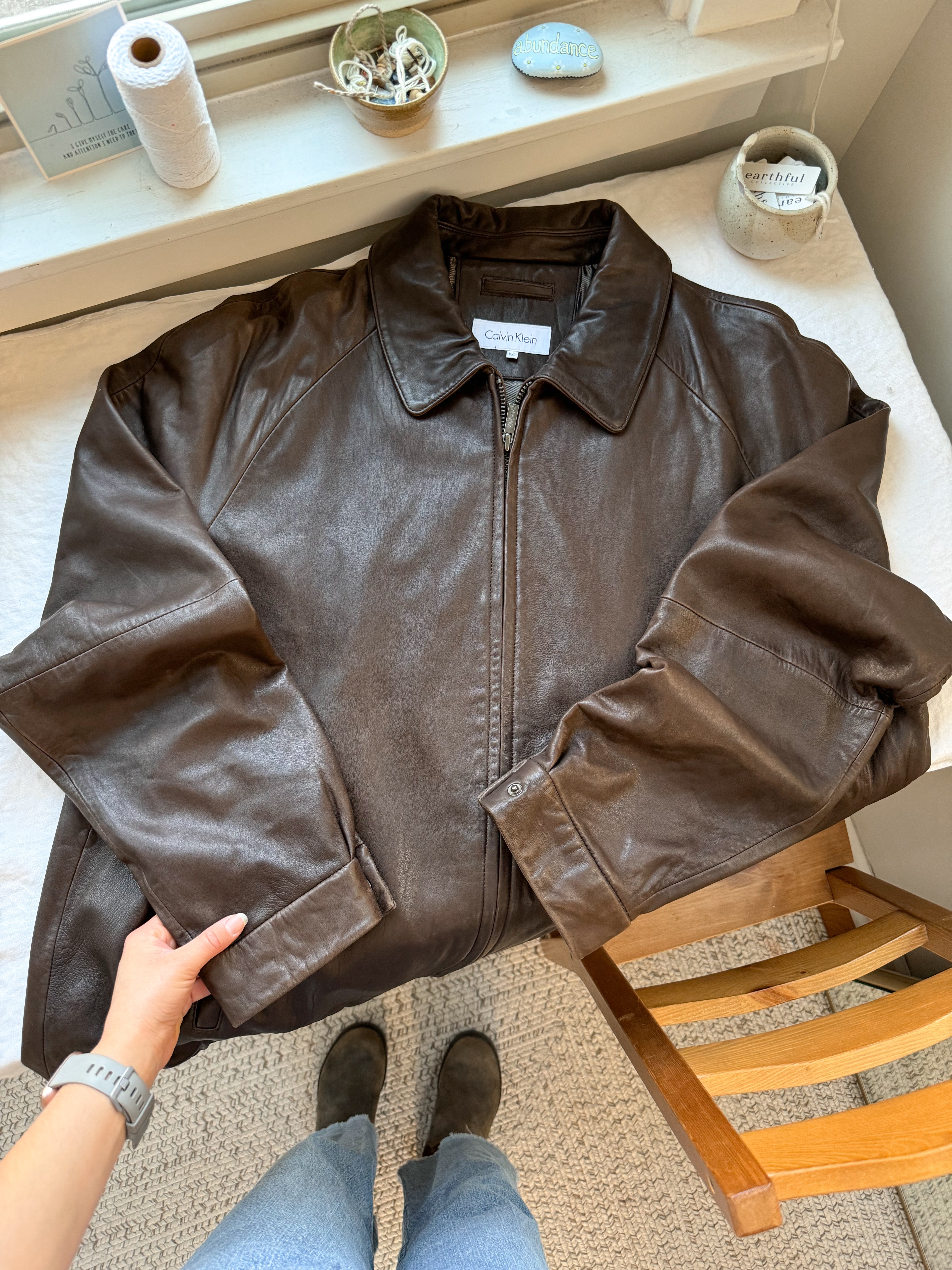 The Y2K Chocolate Leather Bomber Jacket (XXL)