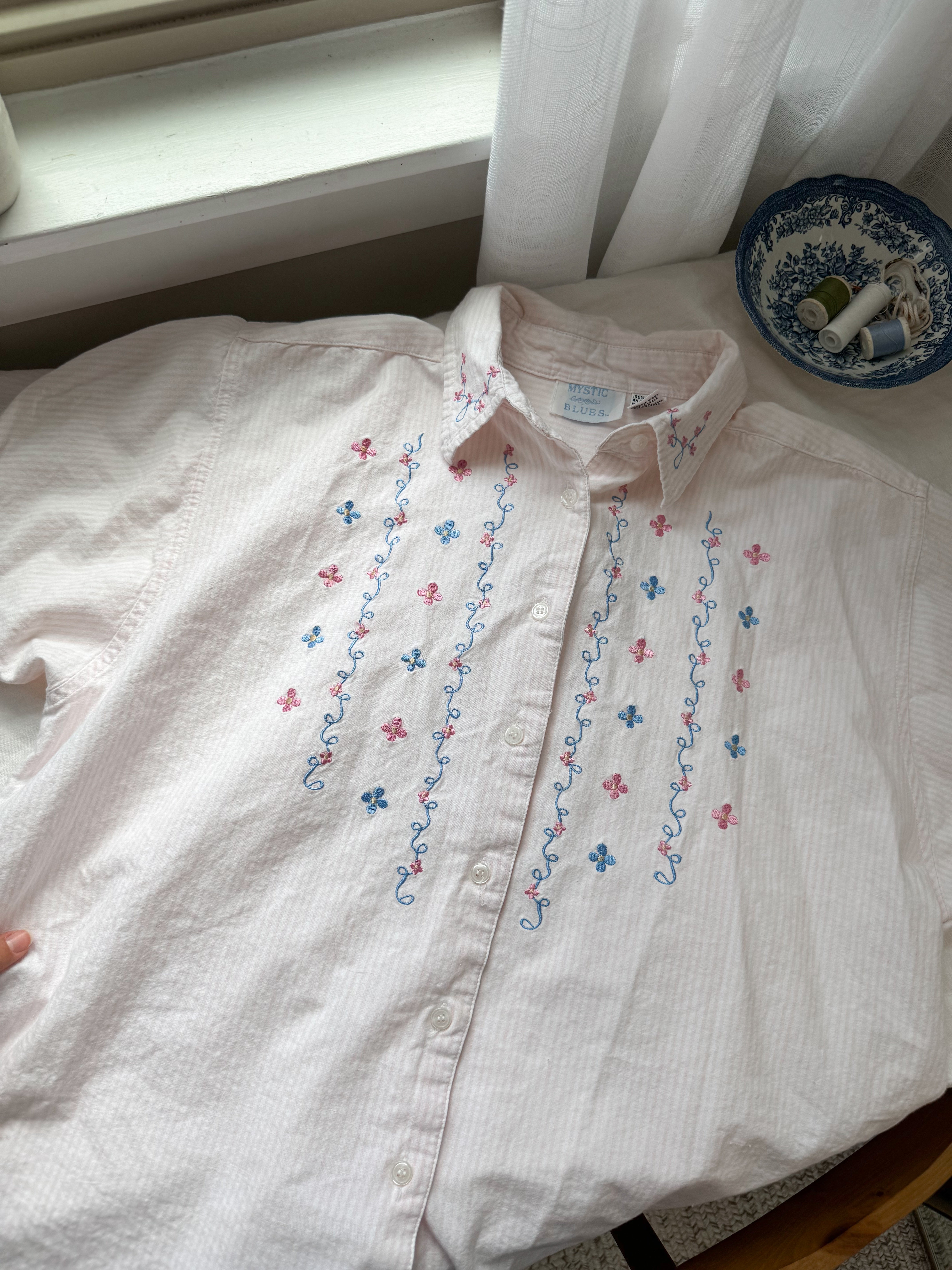The Pinstripe Flower Crown Button Up (XL)