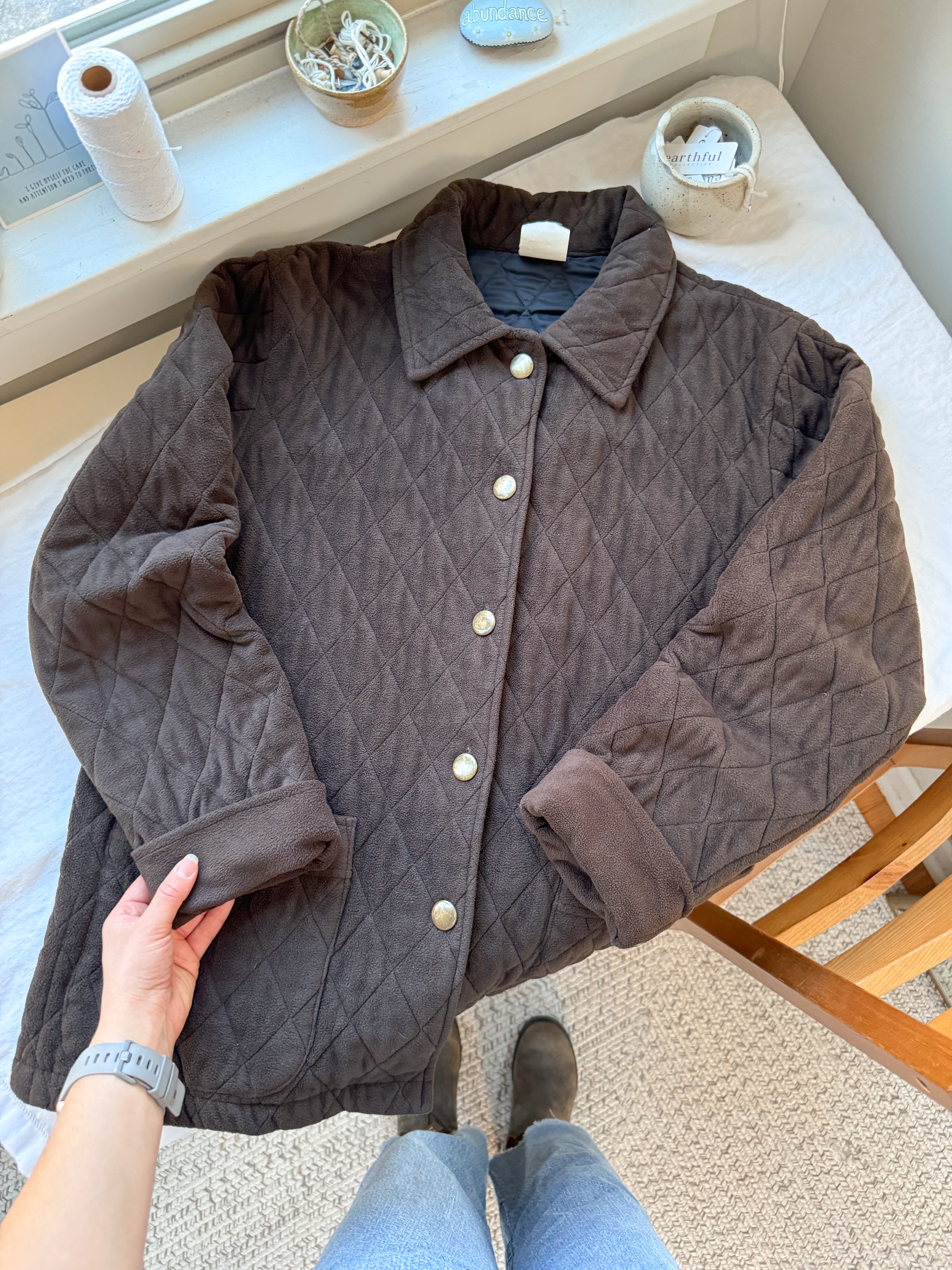 The Coffee Quilted Fleece Coat (M)