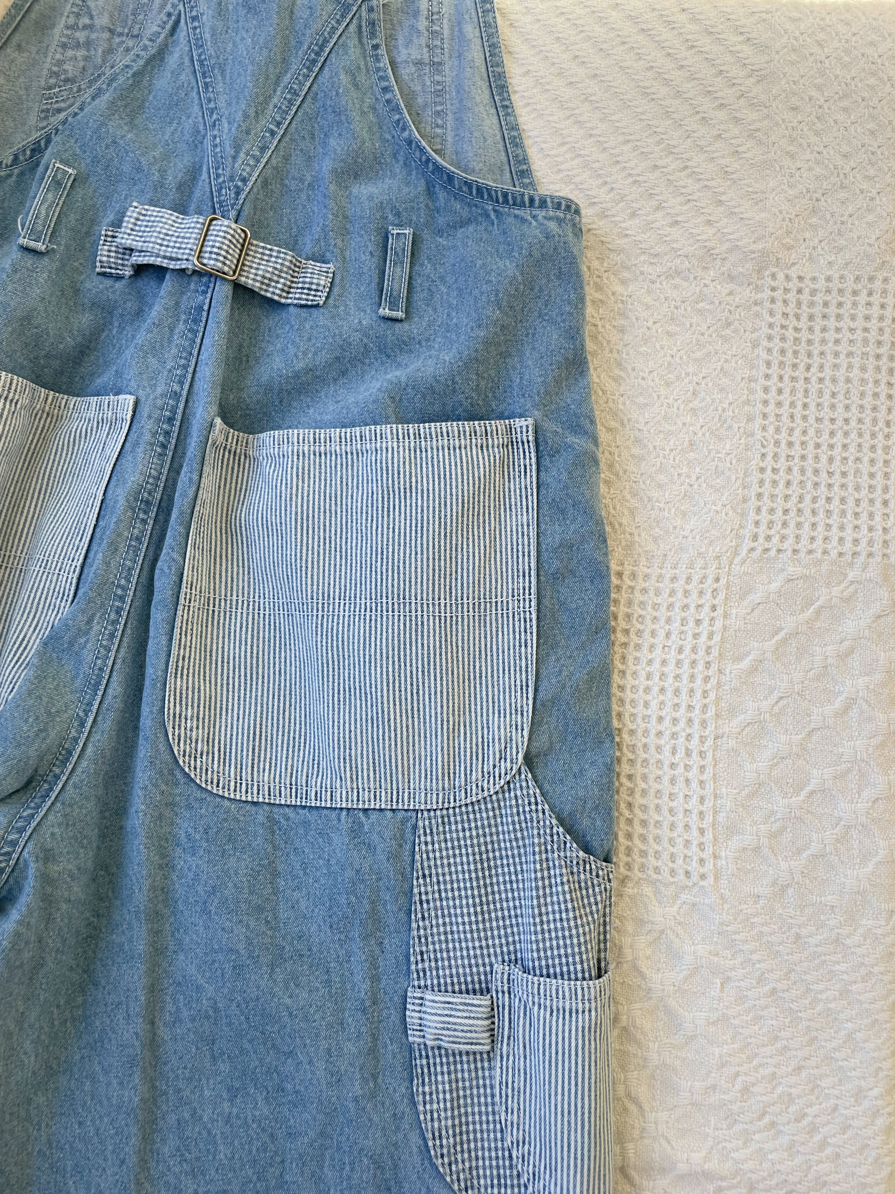 Vintage Striped &amp; Gingham Patchwork Overalls (S)