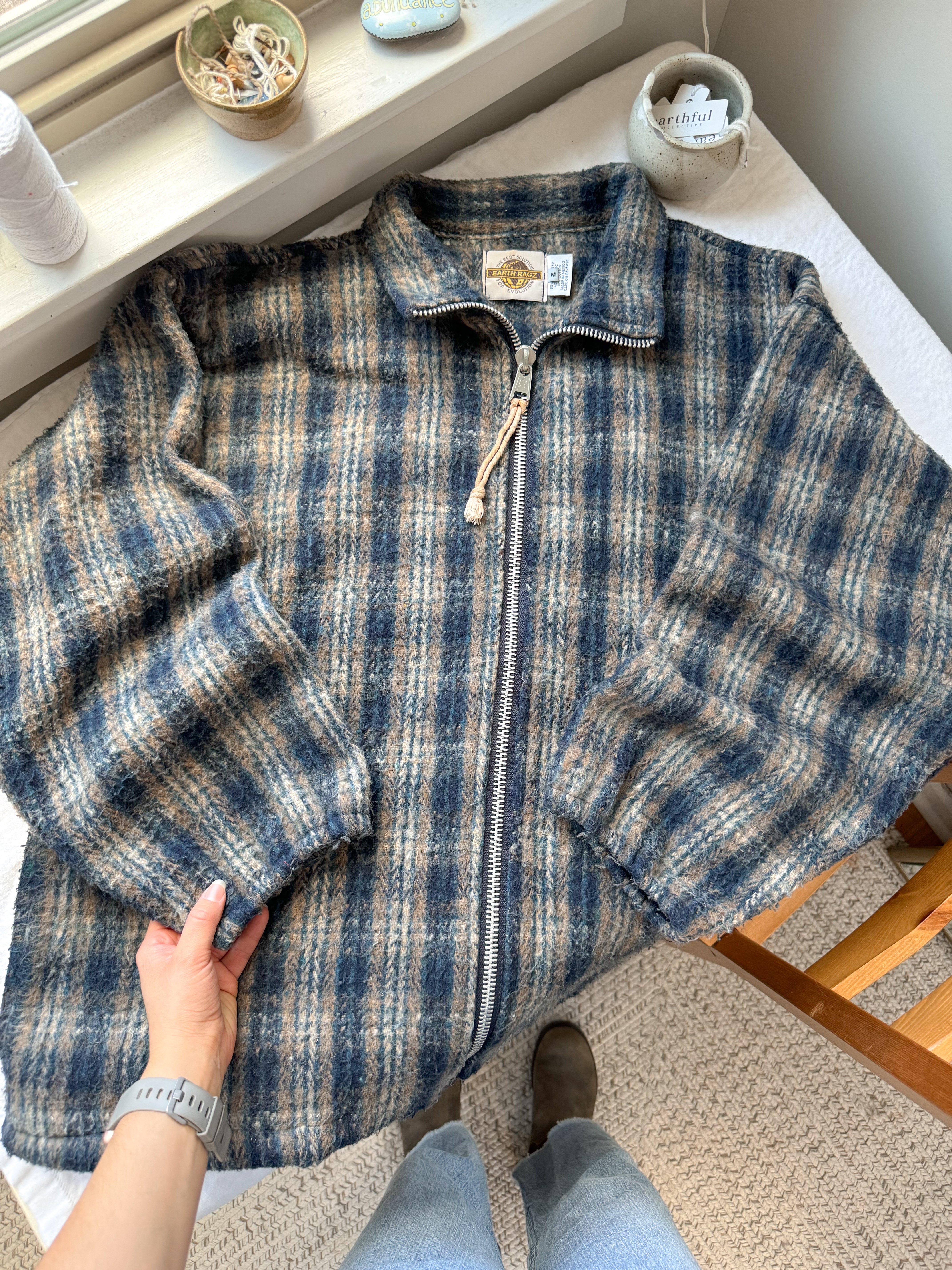 The Plaid Fleece Zip Up Coat (M)