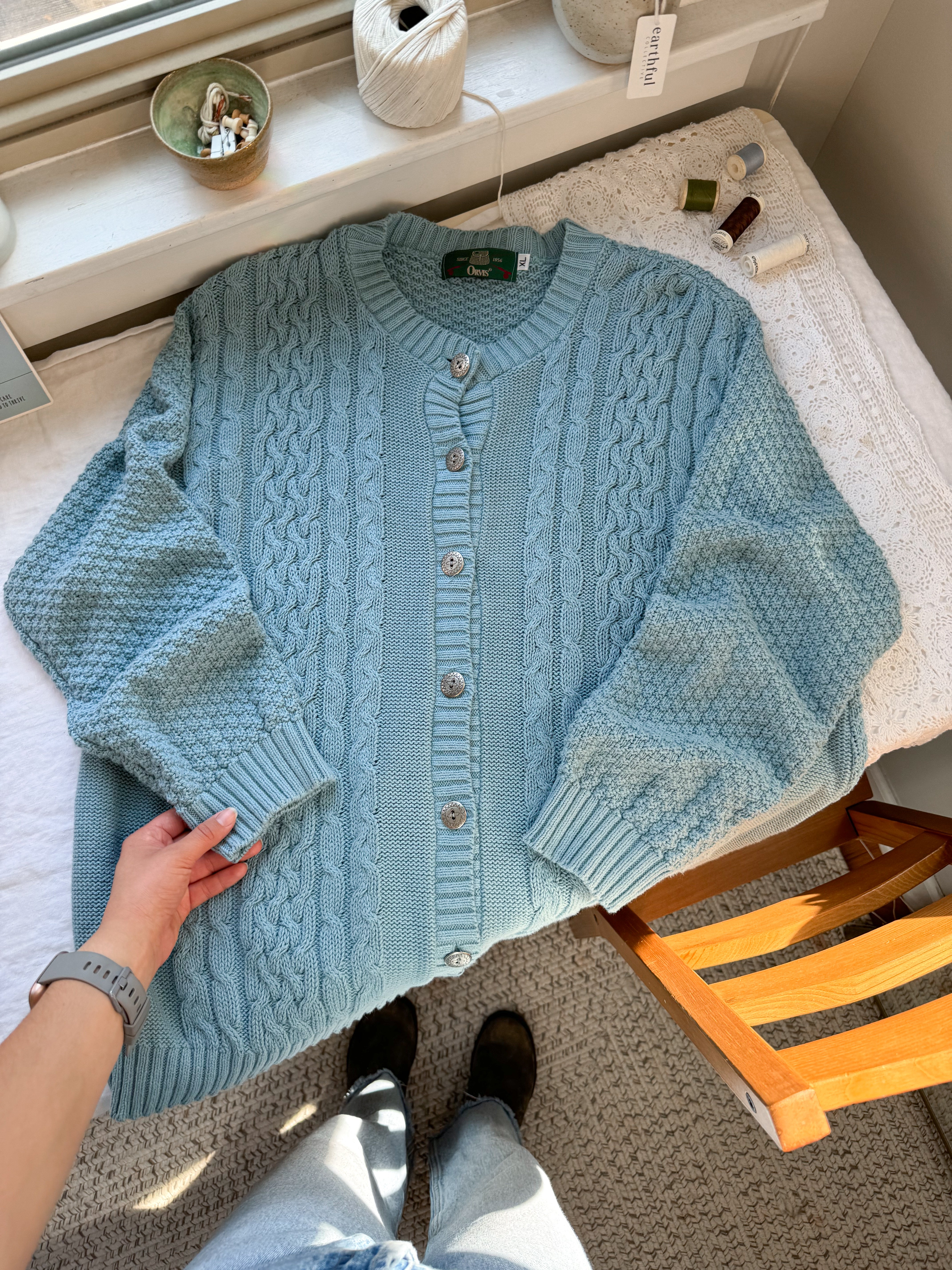 The Sky Blue Cable Knit Cardigan (XL)