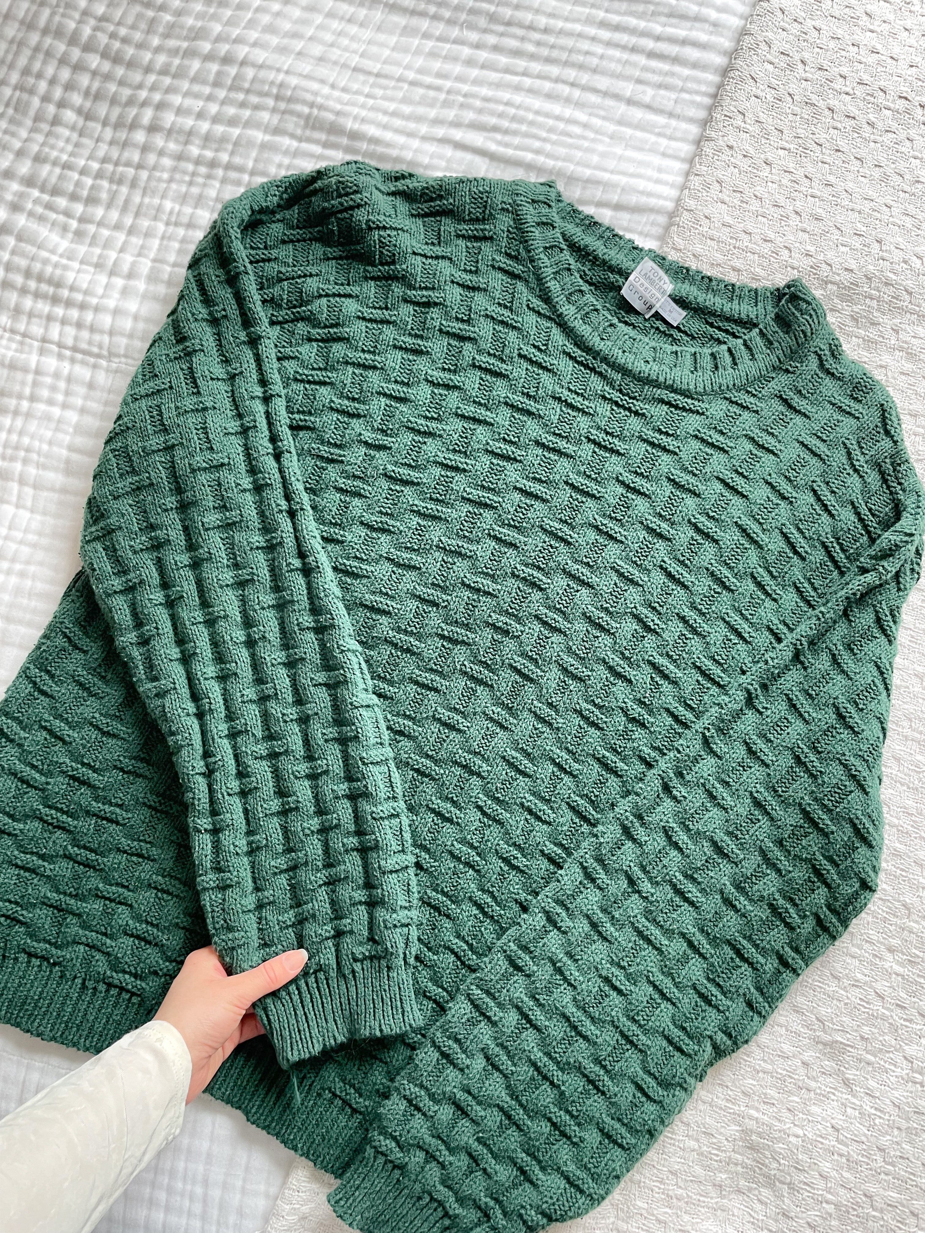 Vintage Forest Green Woven Sweater (M)