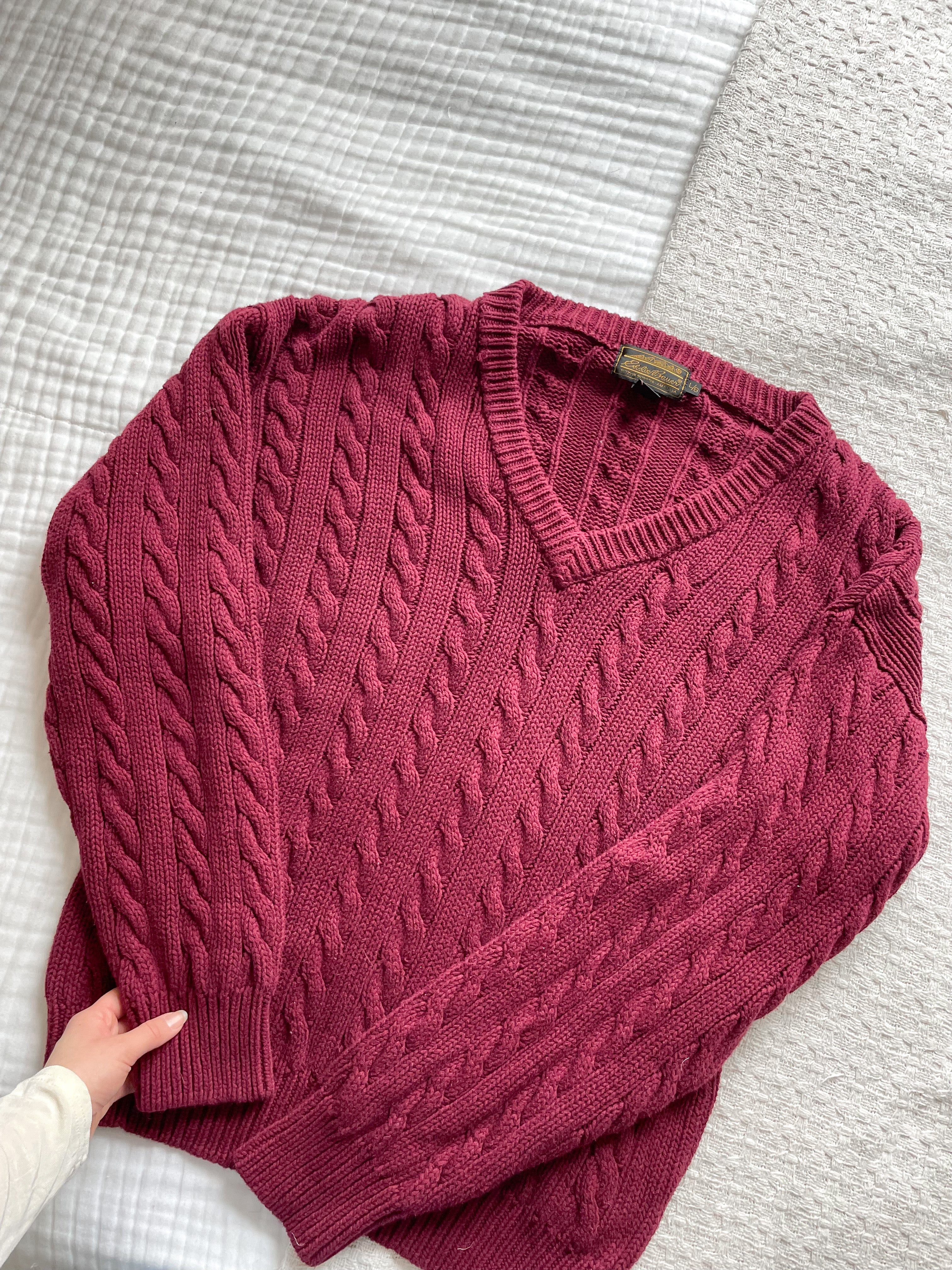 Vintage Maroon Cable Knit Sweater (L)