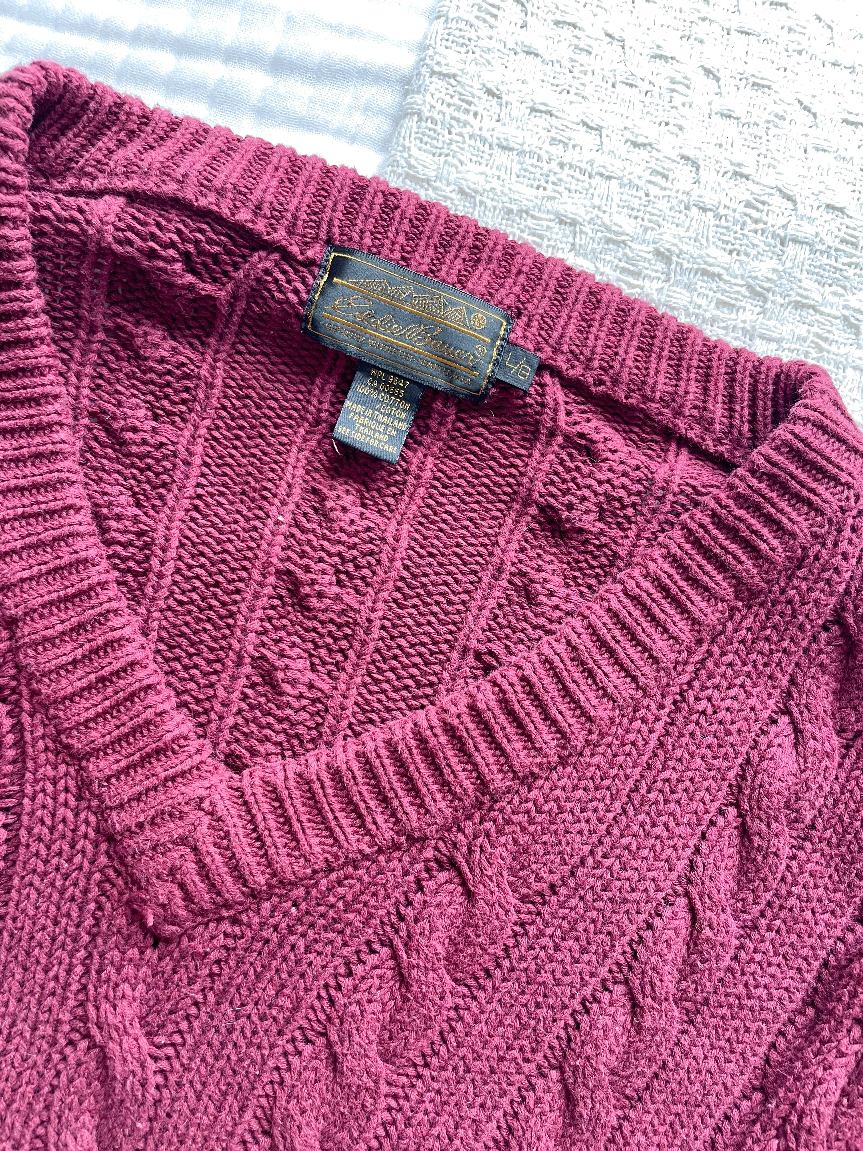 Vintage Maroon Cable Knit Sweater (L)