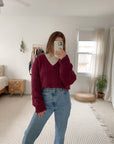 Vintage Maroon Cable Knit Sweater (L)