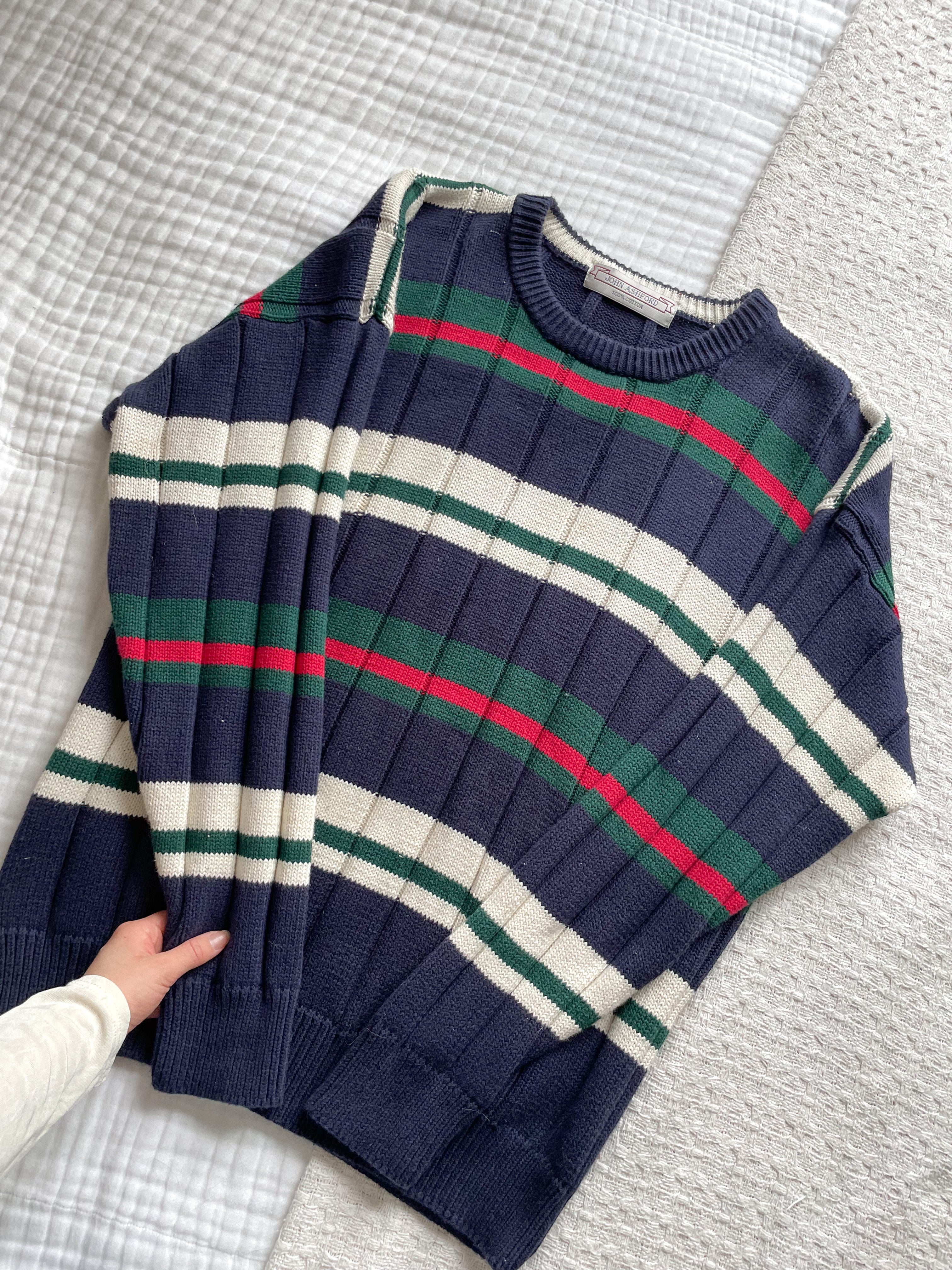 Vintage Navy &amp; White Striped Knit (L)