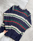 Vintage Navy & White Striped Knit (L)