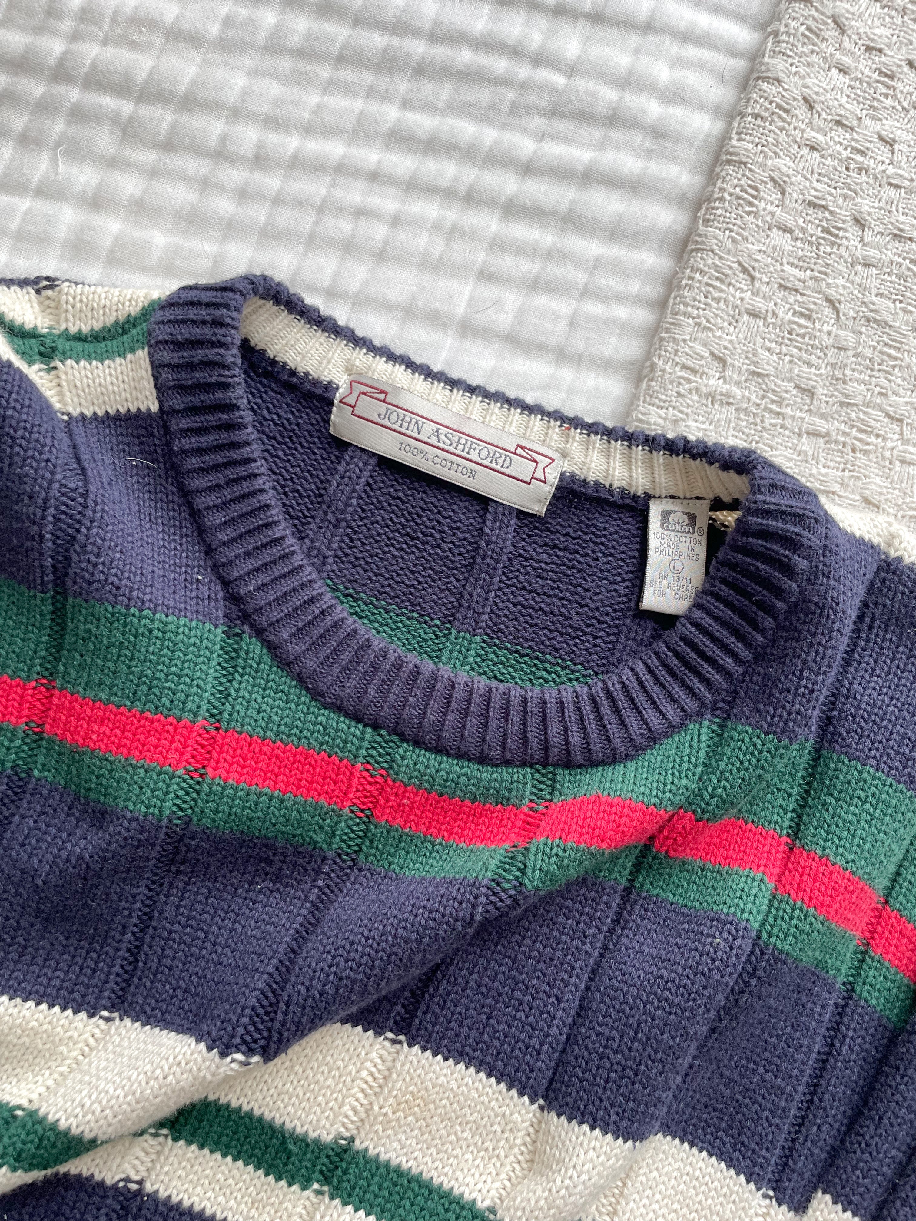 Vintage Navy &amp; White Striped Knit (L)