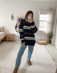 Vintage Navy & White Striped Knit (L)