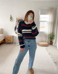 Vintage Navy & White Striped Knit (L)