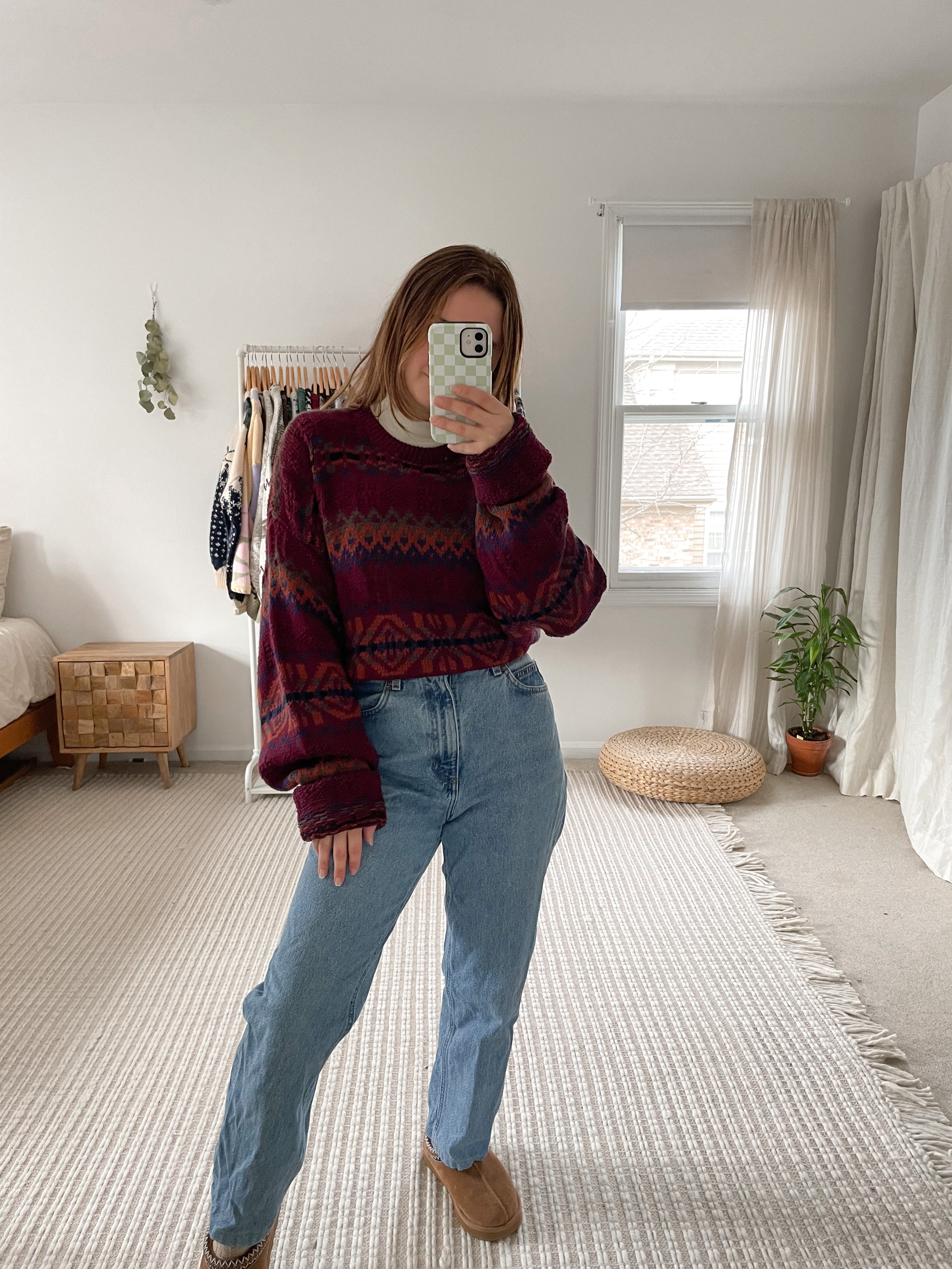 Vintage Maroon Chunky Pattern Knit (L)